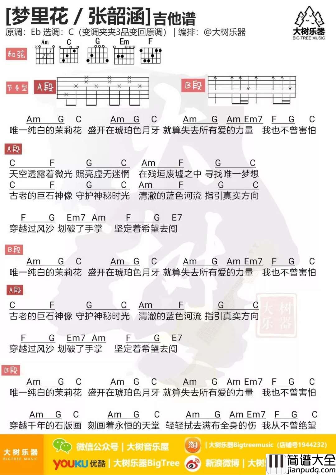 梦里花_吉他谱_张韶涵