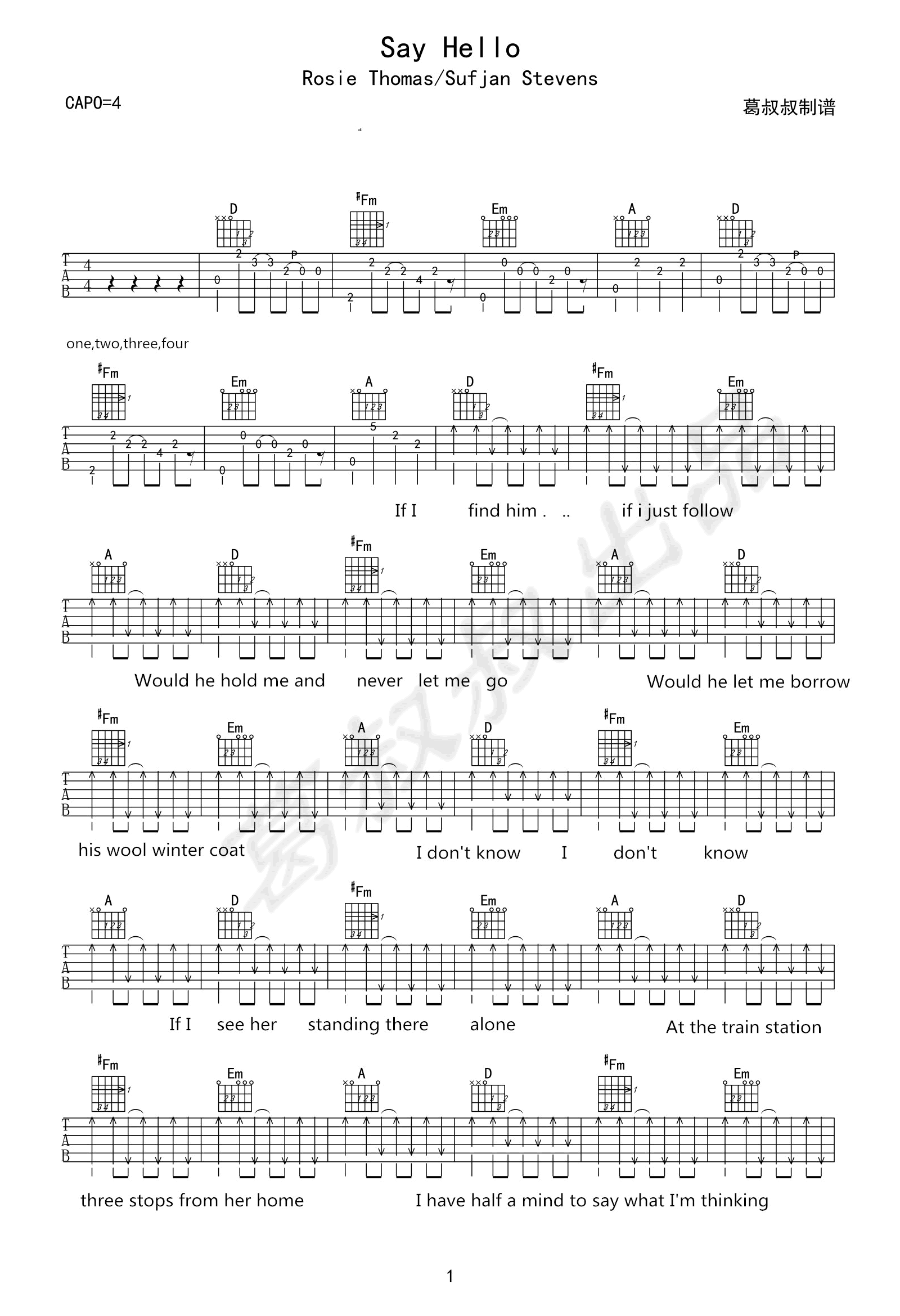 Say_Hello吉他谱_Thomas/Sufjan_Stevens_弹唱谱