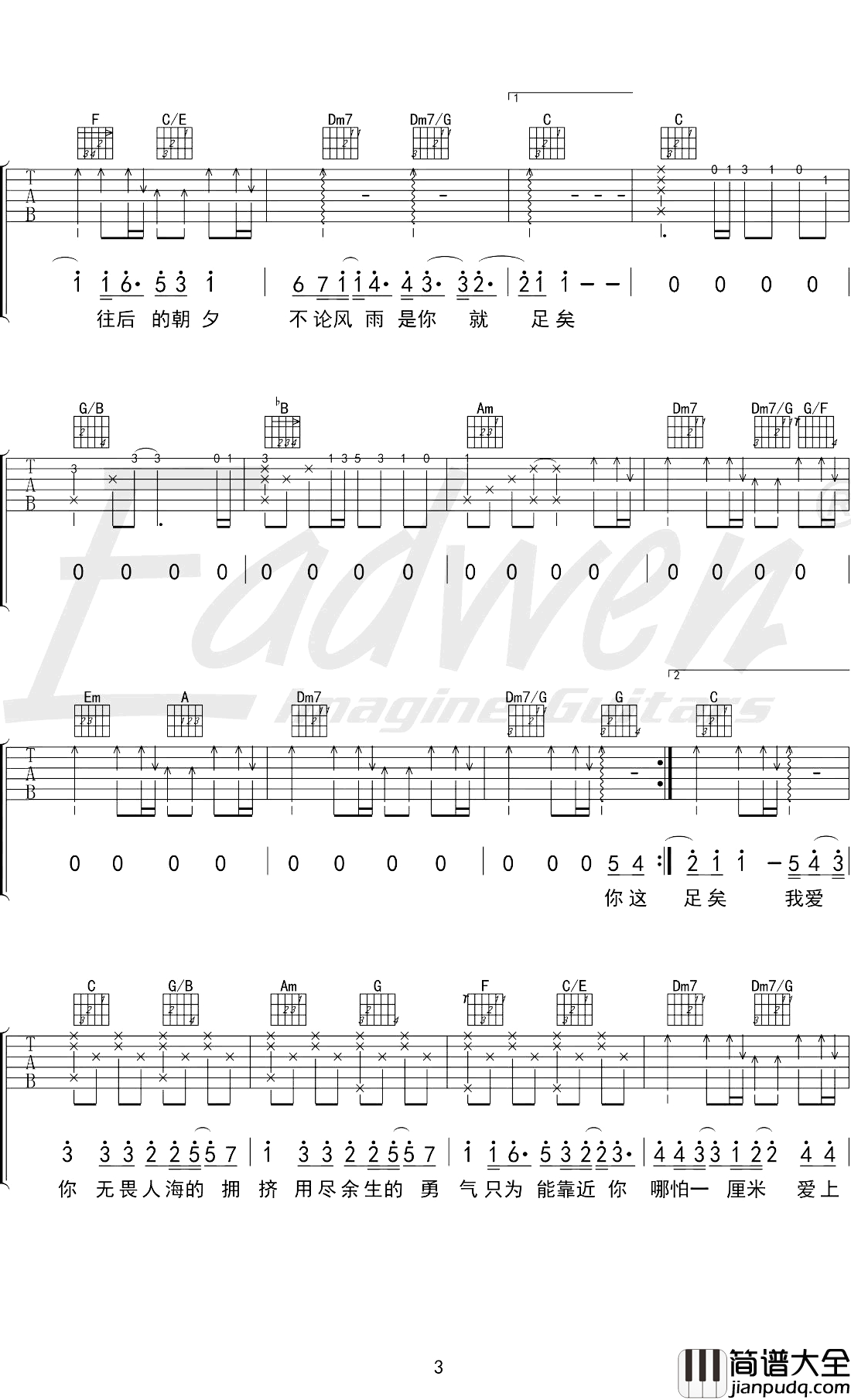 棉子_勇气_吉他谱_C调指法_弹唱教学视频