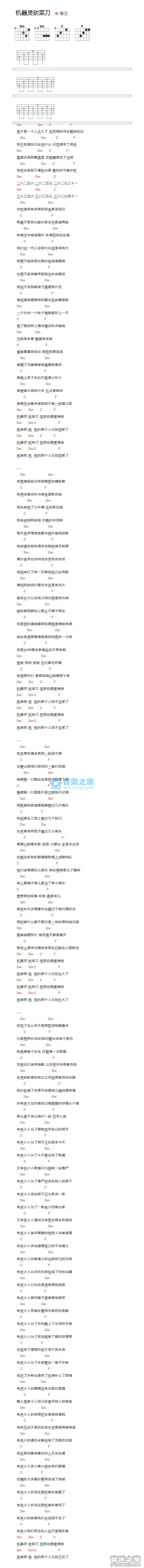 机器灵砍菜刀吉他谱_C调和弦谱_张卫