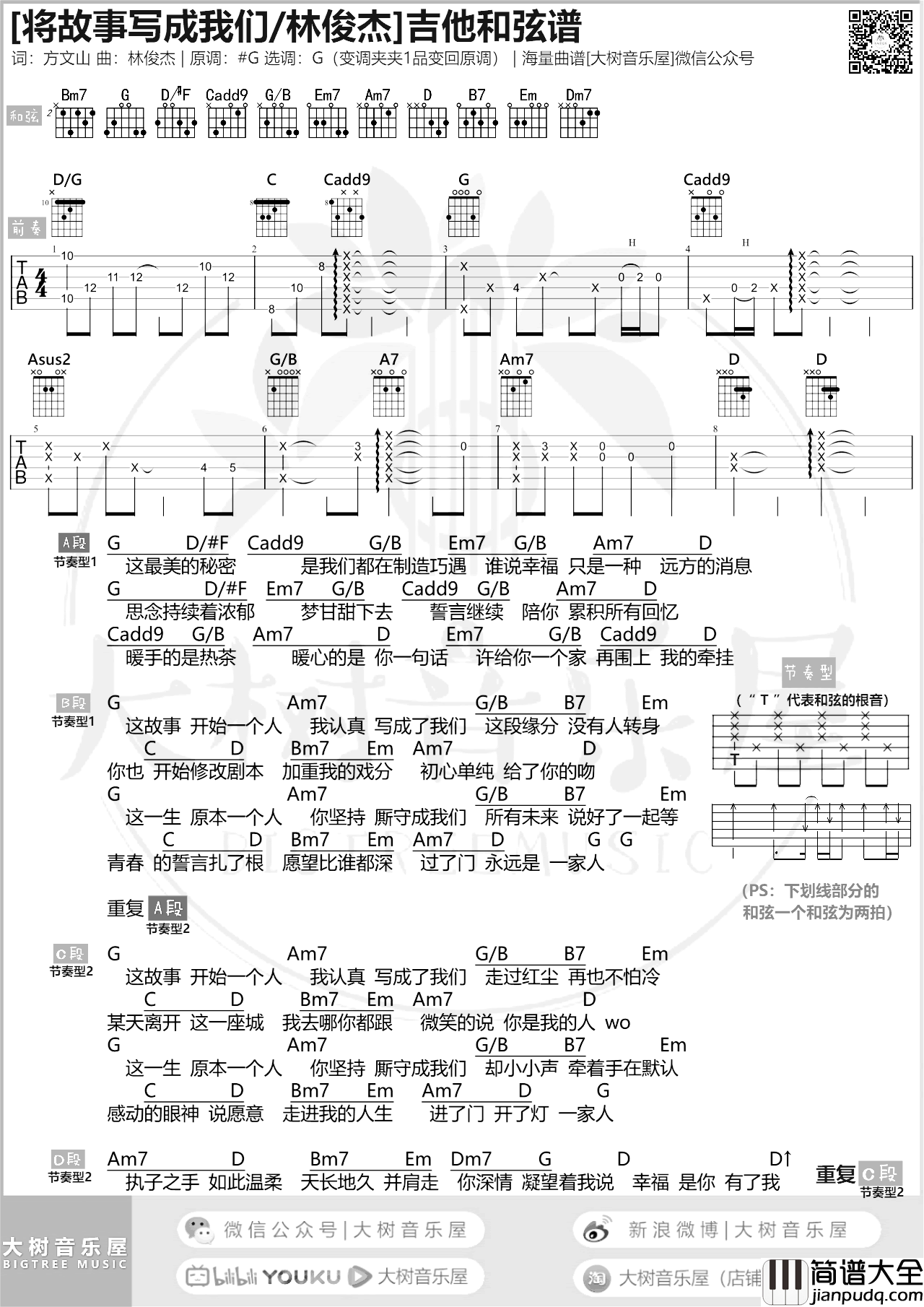 将故事写成我们吉他谱_G调_林俊杰_弹唱教学视频