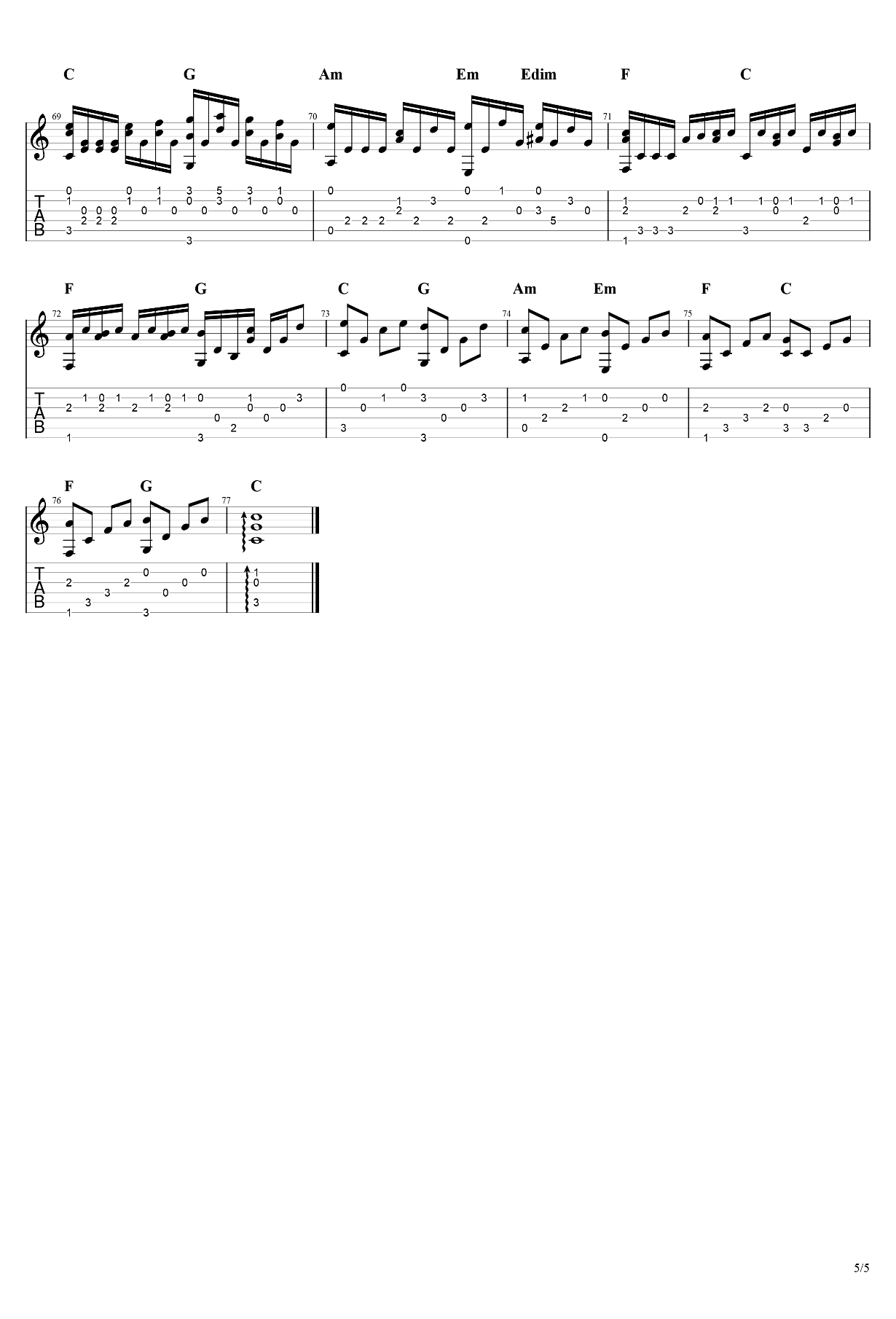 卡农吉他谱_Canon独奏指弹谱(附吉他演示+教学视频)