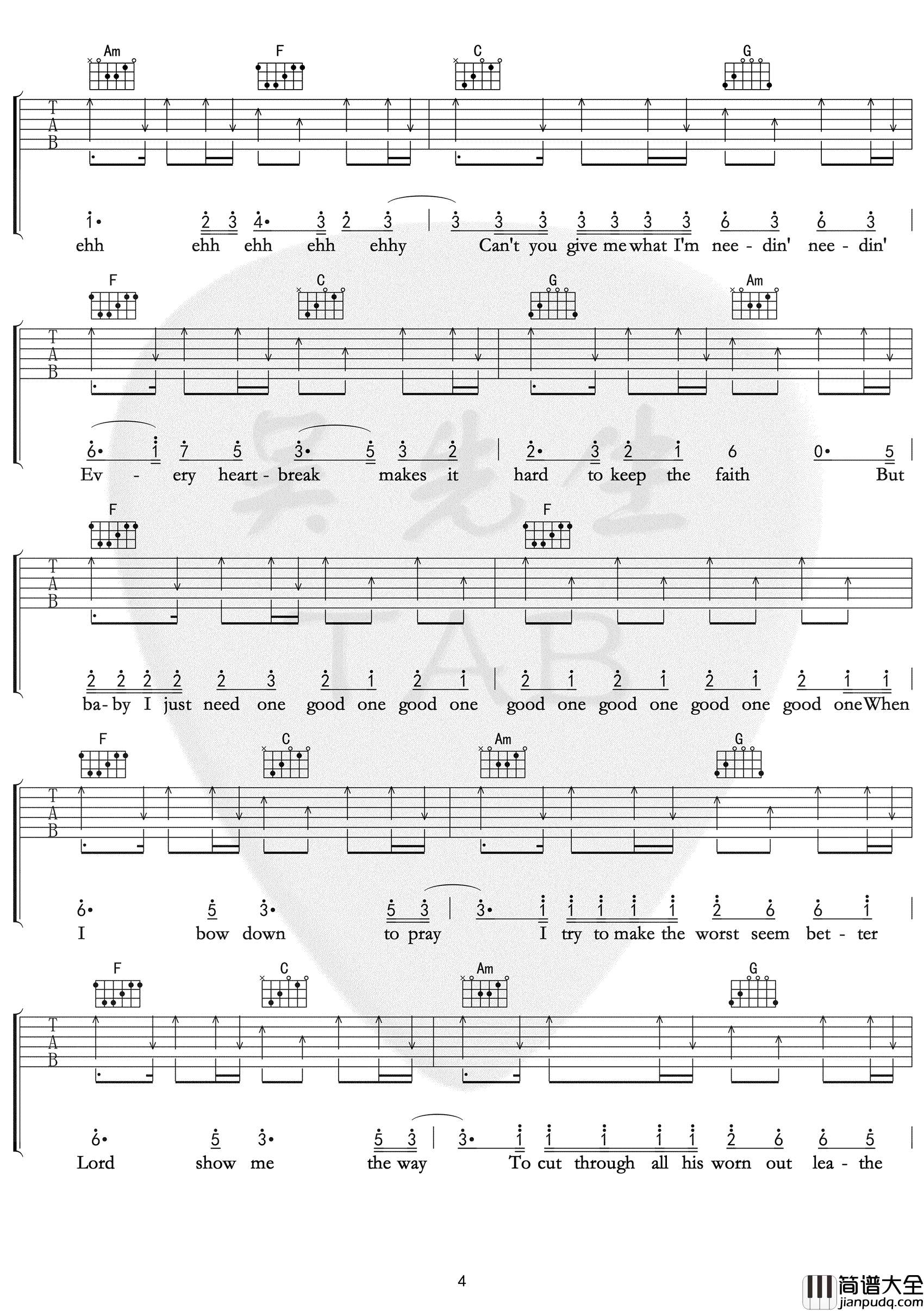 Million_Reasons吉他谱_lady_Gaga_C调简单版【示范音频】