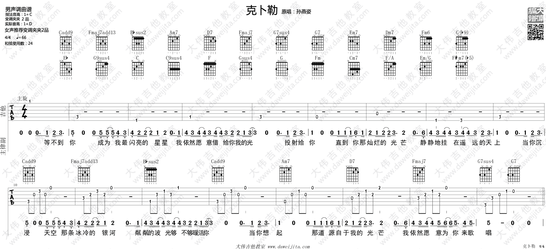克卜勤吉他谱_C调精选版_孙燕姿