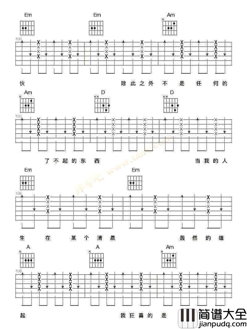 你走你的路吉他谱_C调六线谱_吉他吧编配_汪峰