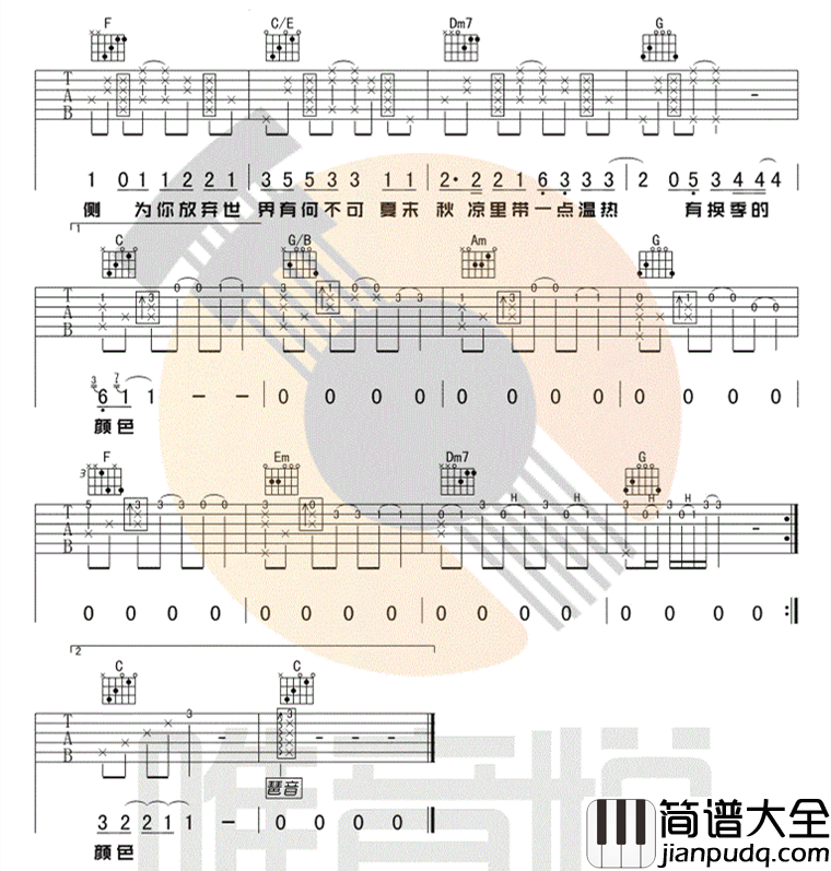 有何不可吉他谱_许嵩_C调弹唱六线谱