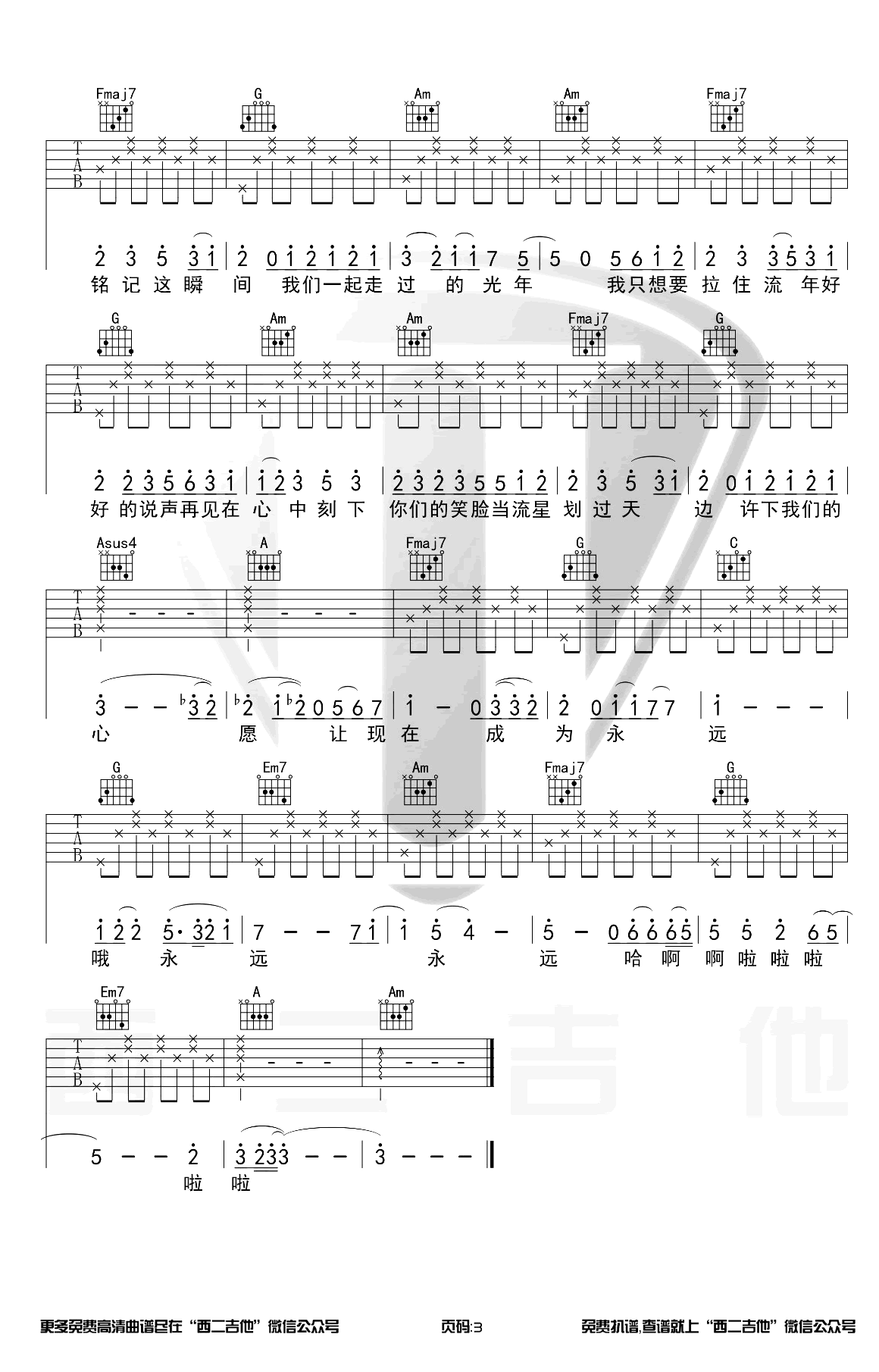 雷雨心_记念_吉他谱_C调原版_弹唱六线谱