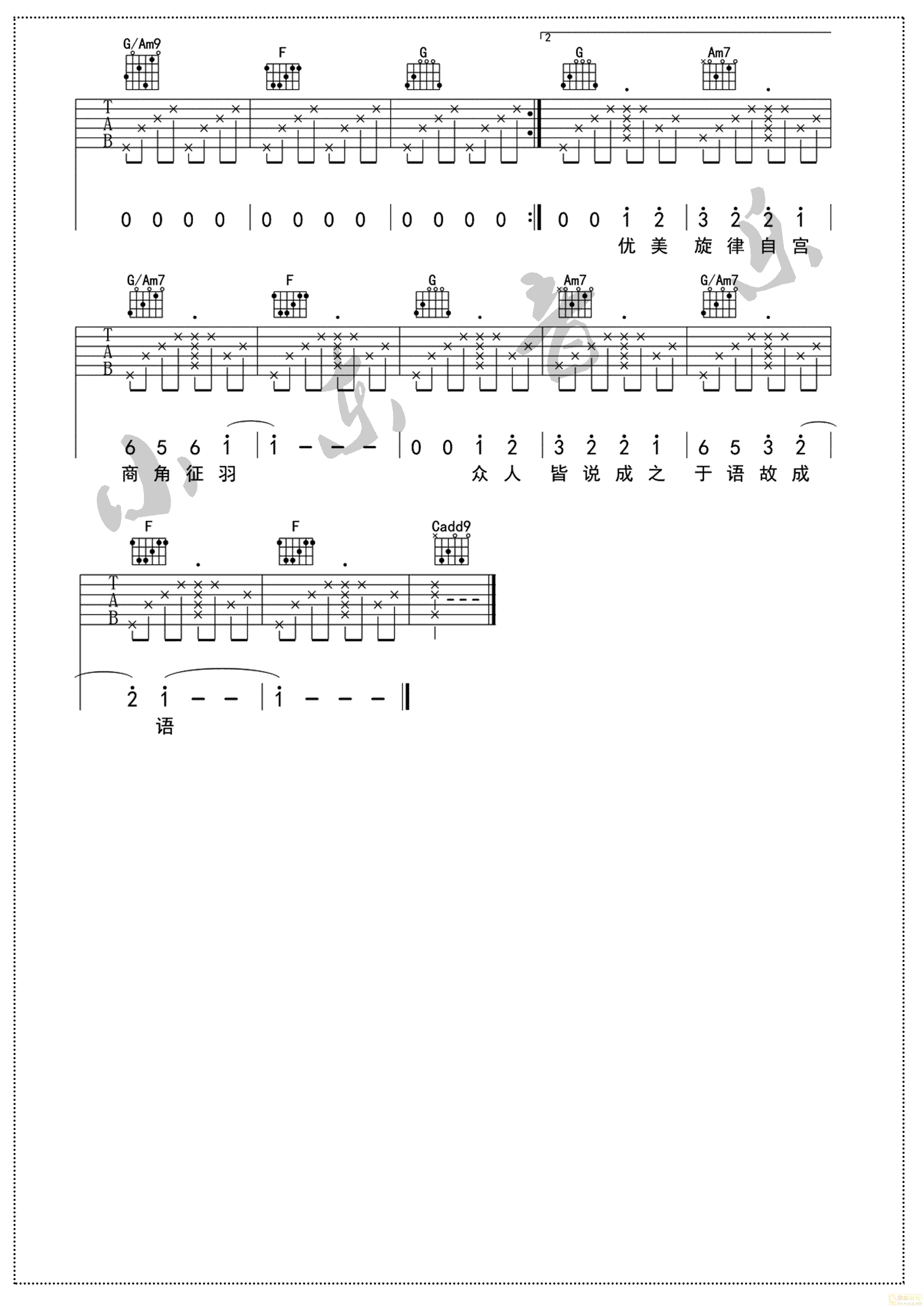 陈珂宇_生僻字_C调原版编配弹唱吉他六线谱_抖音热曲