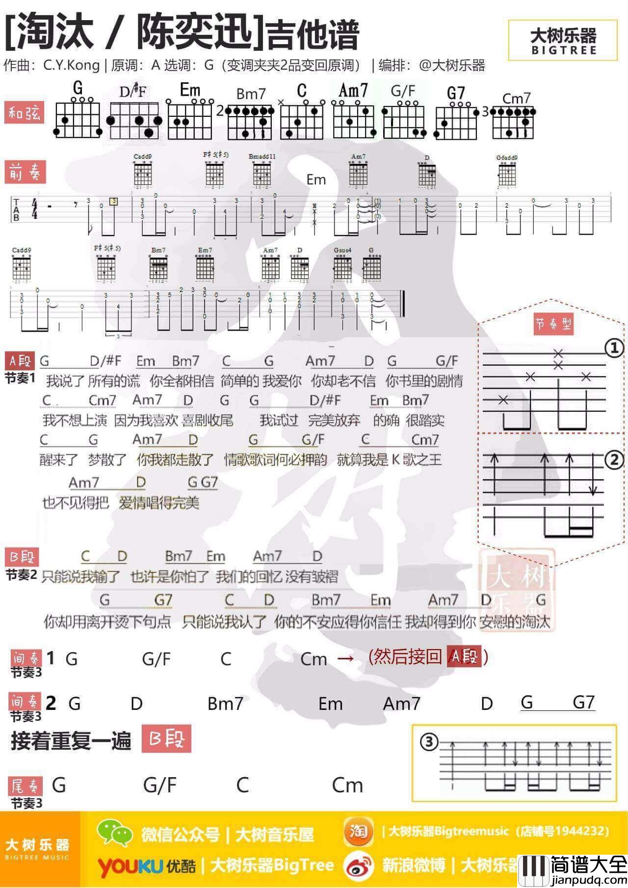 淘汰吉他和弦谱_TXT谱_文本谱_陈奕迅