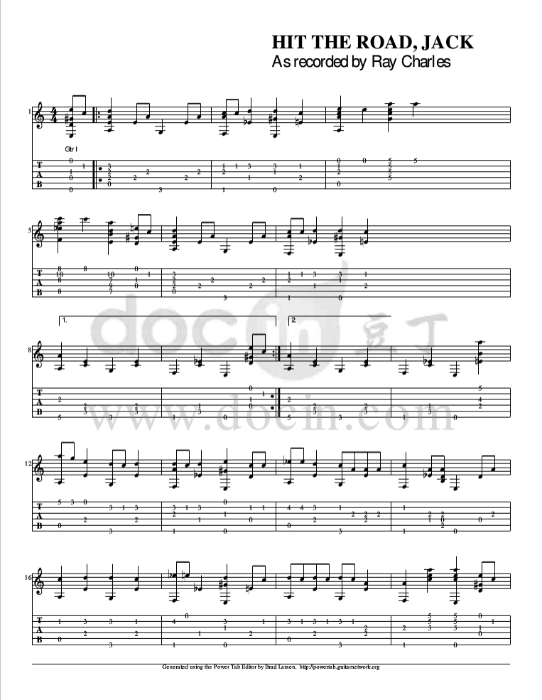 hit_the_road_jack吉他指弹谱_原调六线谱_Ray_Charles