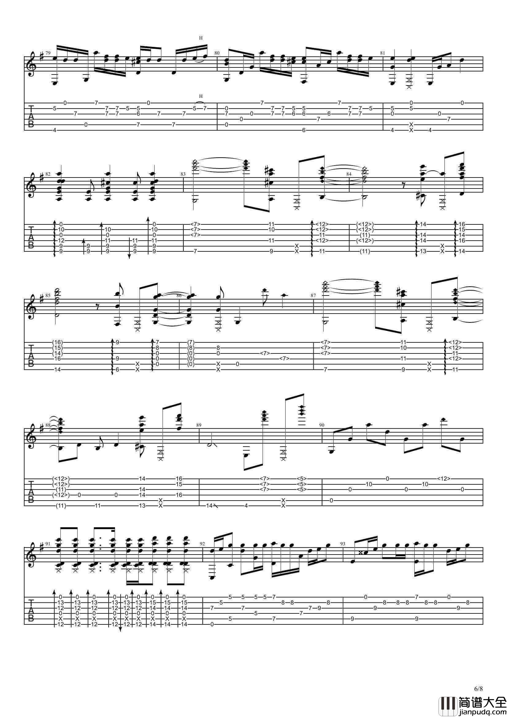 你的名字指弹谱_C调六线谱_Radwimps