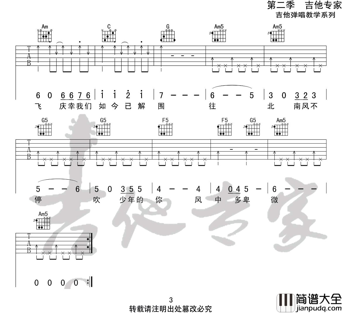_少年的你_吉他谱_造乐团_C调原版弹唱六线谱