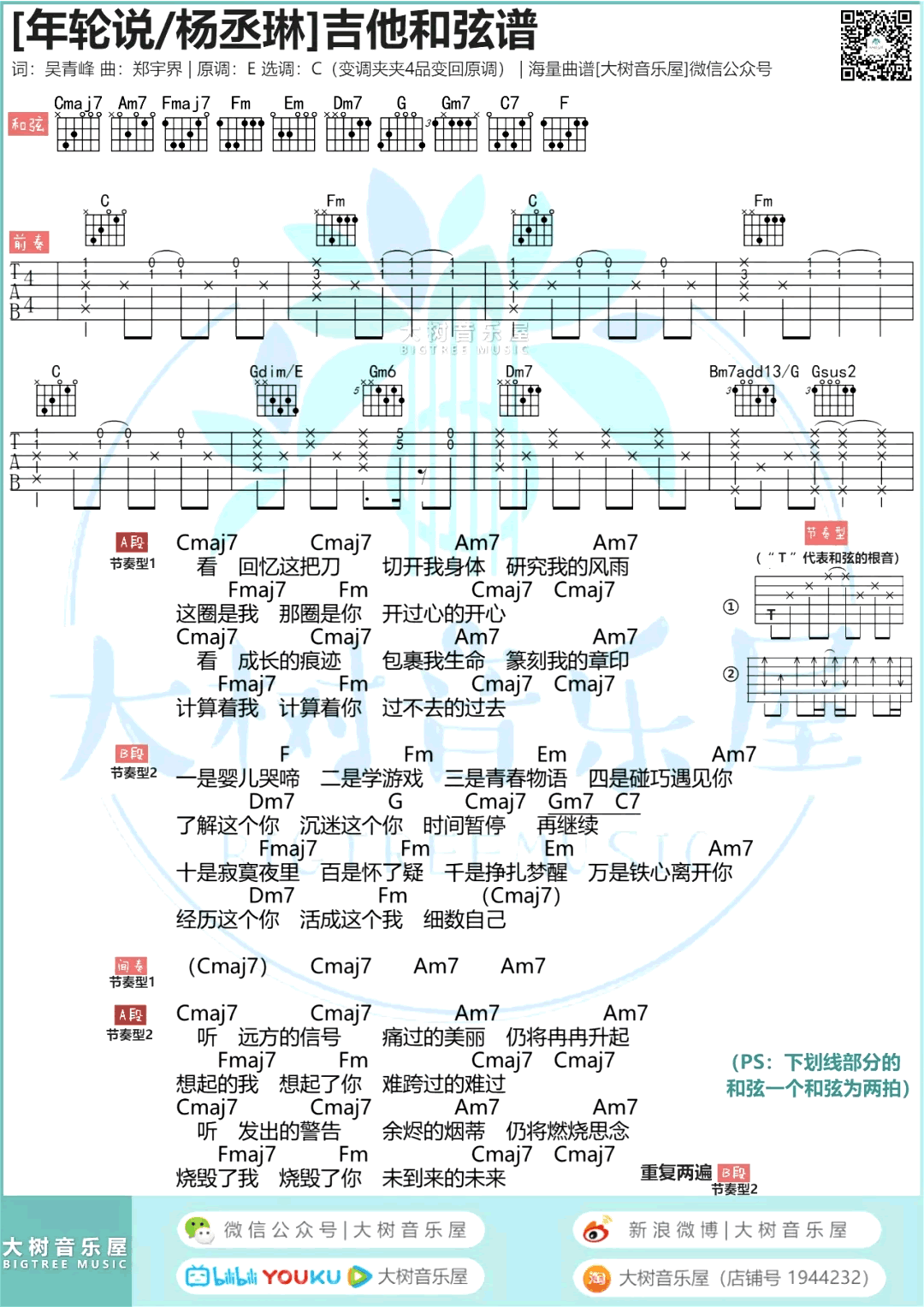 年轮说吉他谱_杨丞琳_C调_弹唱教学视频