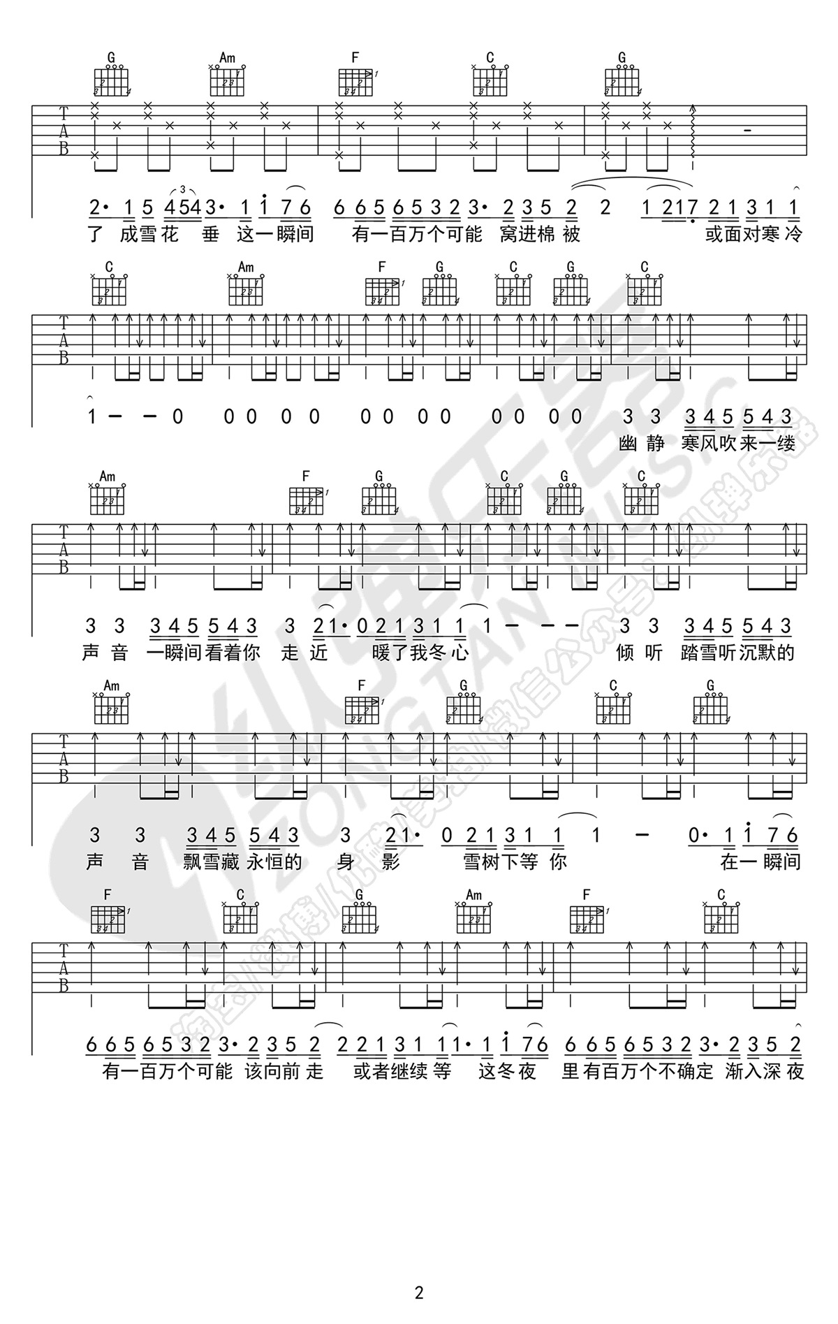 一百万个可能吉他谱_克丽丝叮_抖音歌曲_图片谱