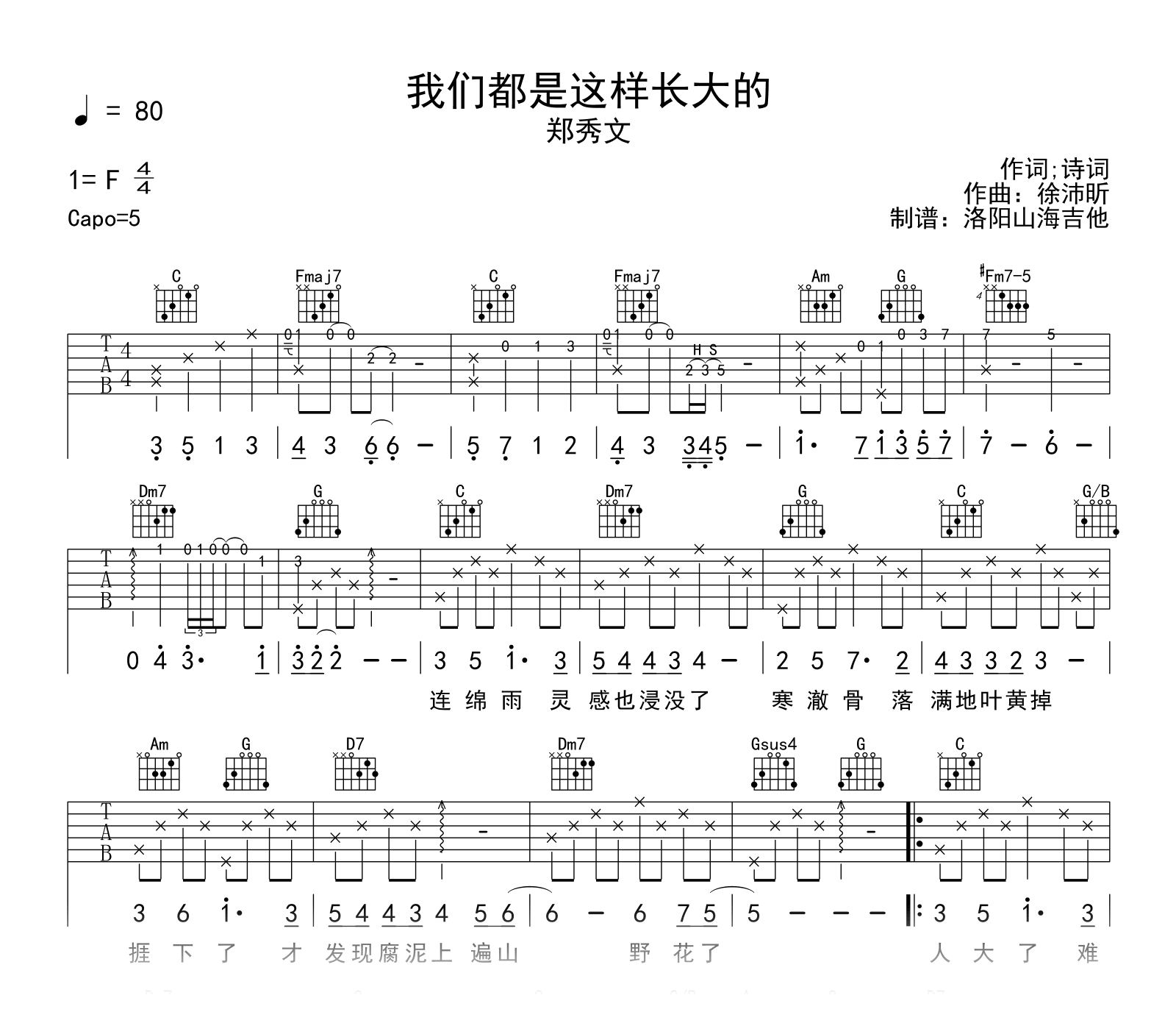 郑秀文_我们都是这样长大的_吉他谱_C调弹唱谱_附试听音频