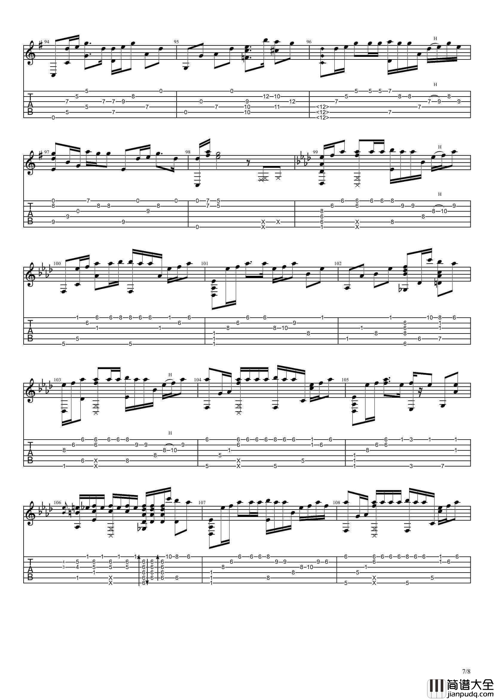 你的名字指弹谱_C调六线谱_Radwimps