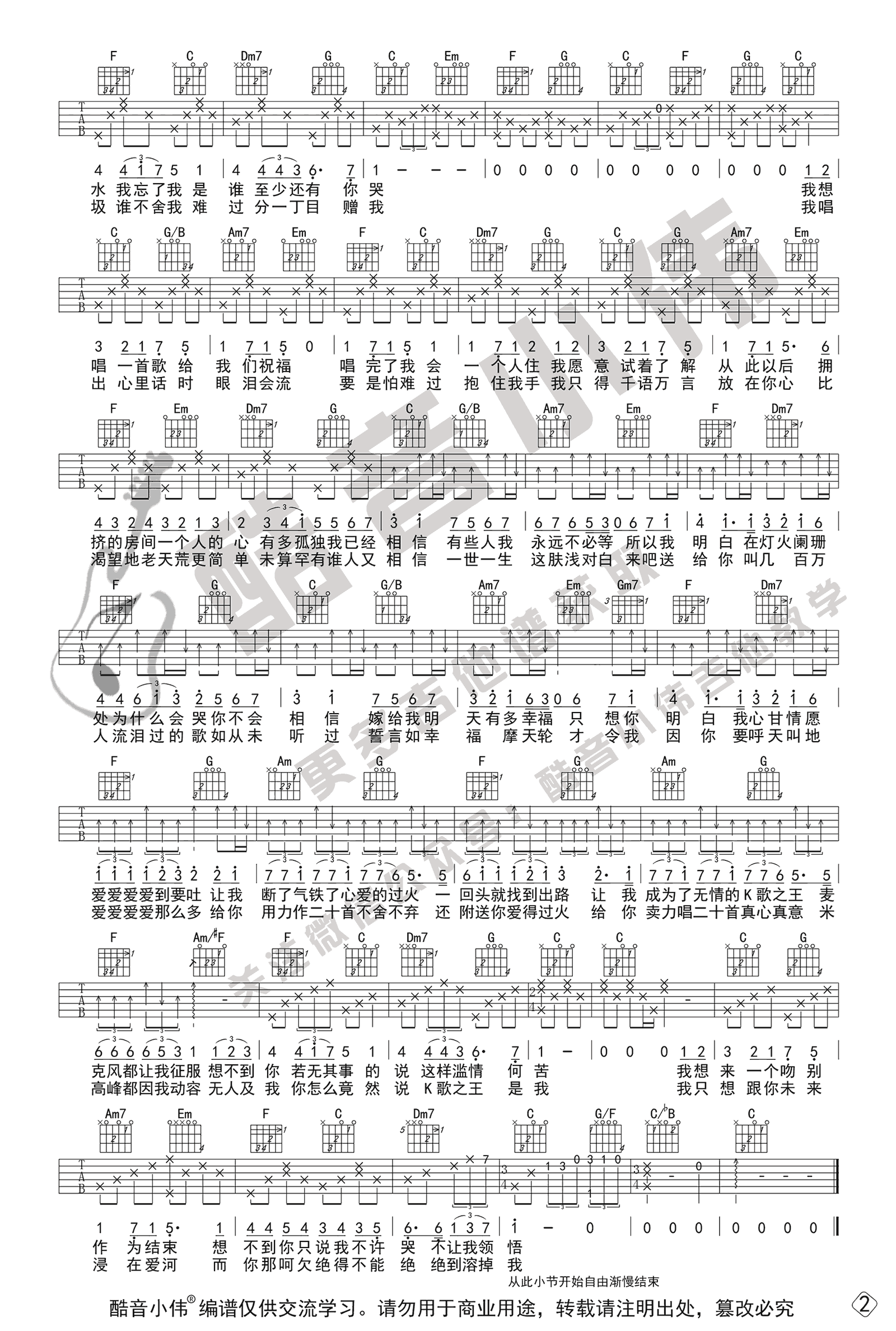 K歌之王吉他谱_C调中级版_陈奕迅_弹唱示范+教学讲解