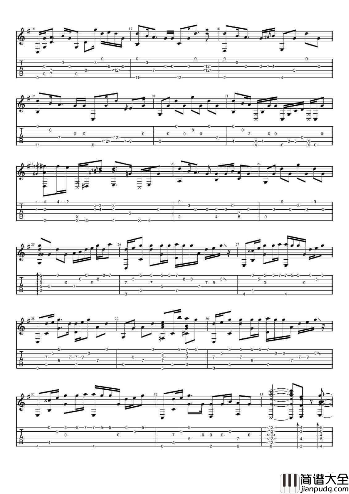你的名字指弹谱_C调六线谱_Radwimps