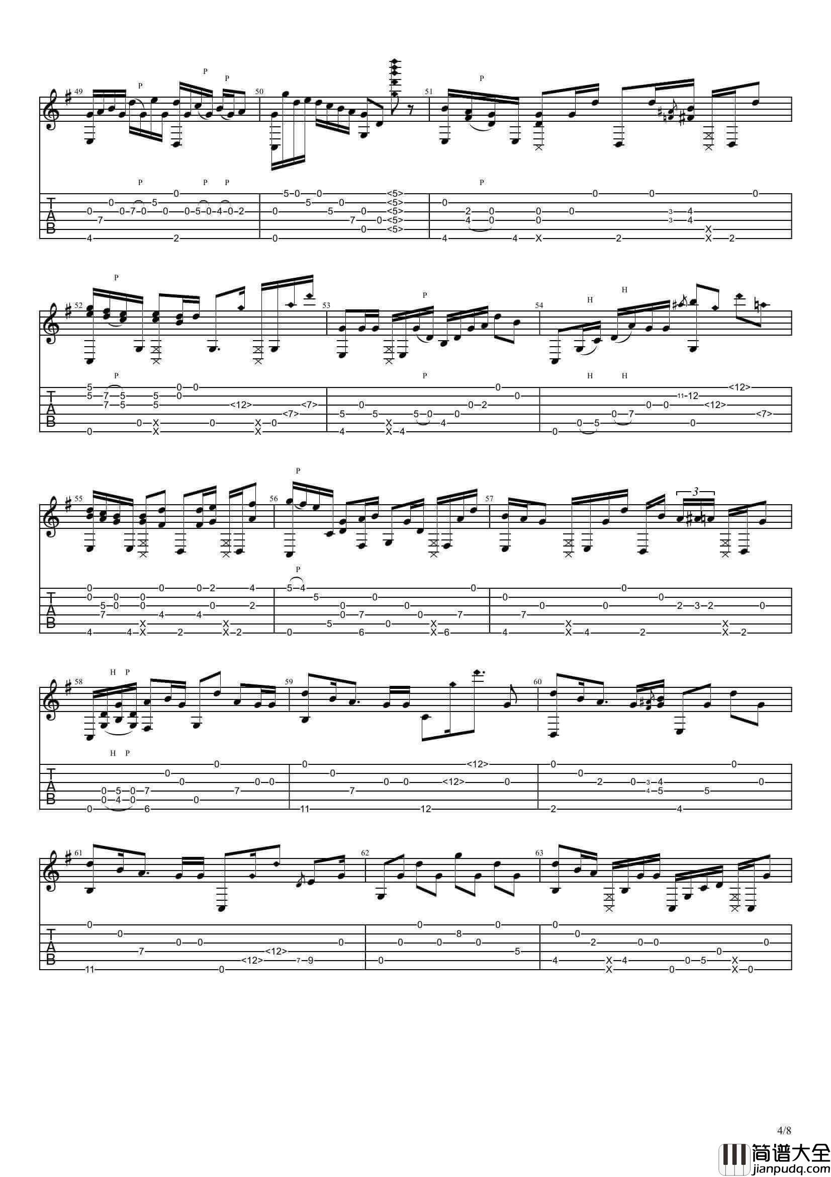 你的名字指弹谱_C调六线谱_Radwimps
