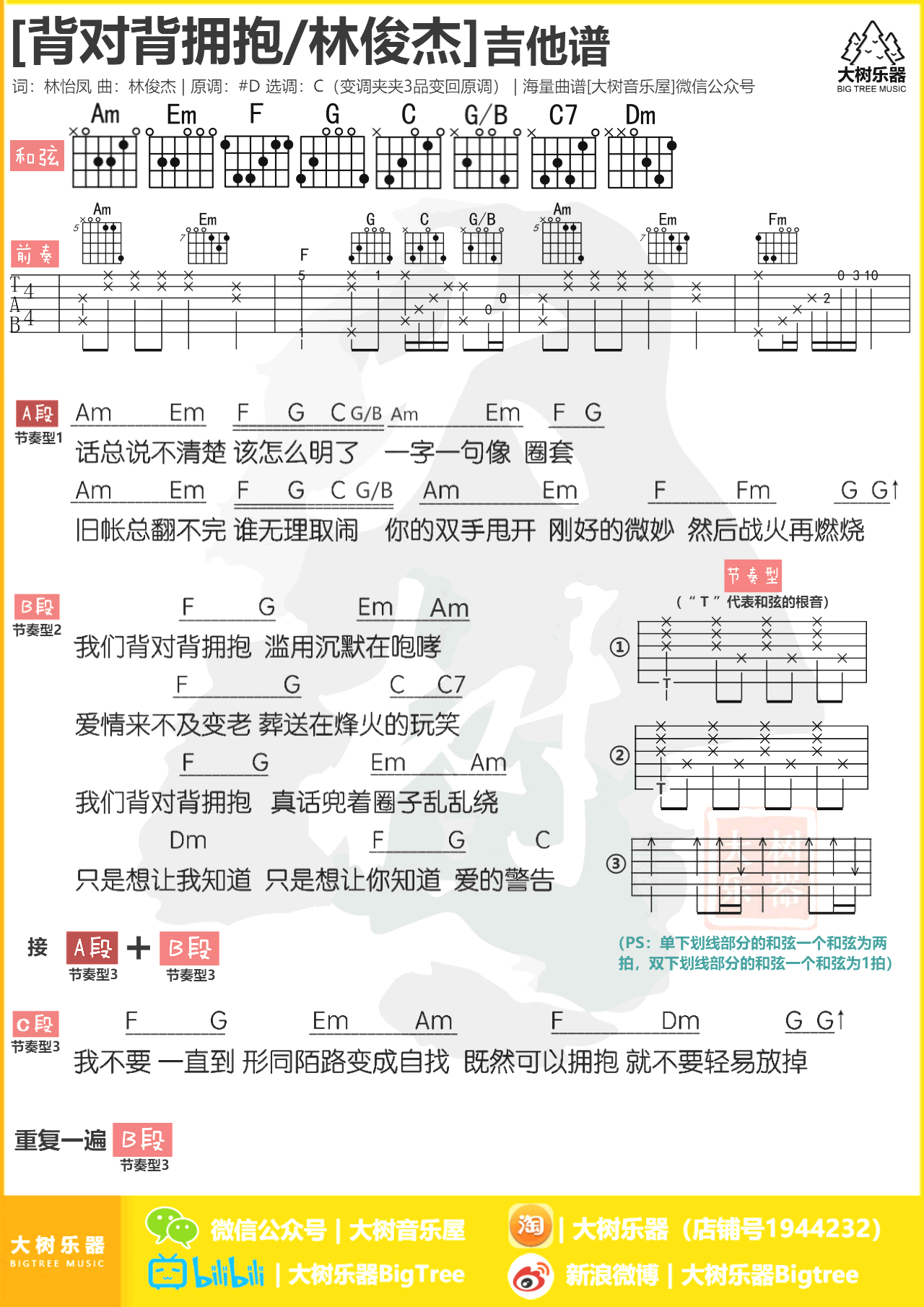 背对背拥抱吉他谱_林俊杰_C调和弦弹唱谱