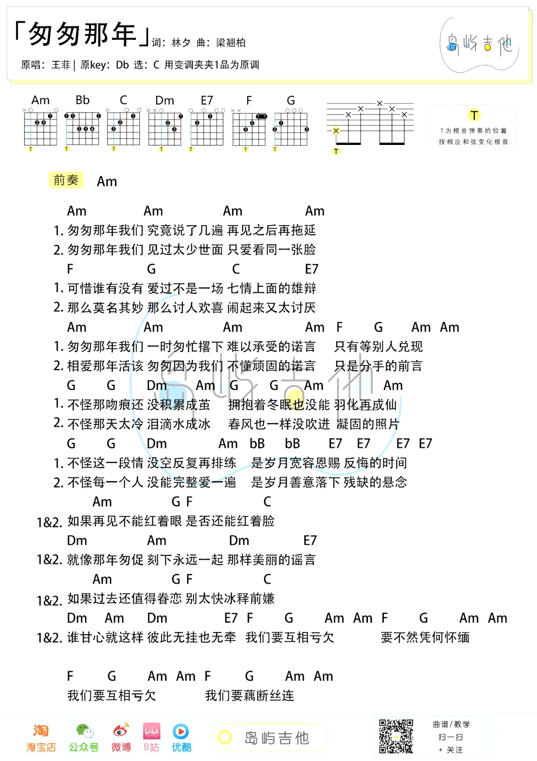 匆匆那年吉他谱_C调弹唱谱_王菲_匆匆那年_六线谱