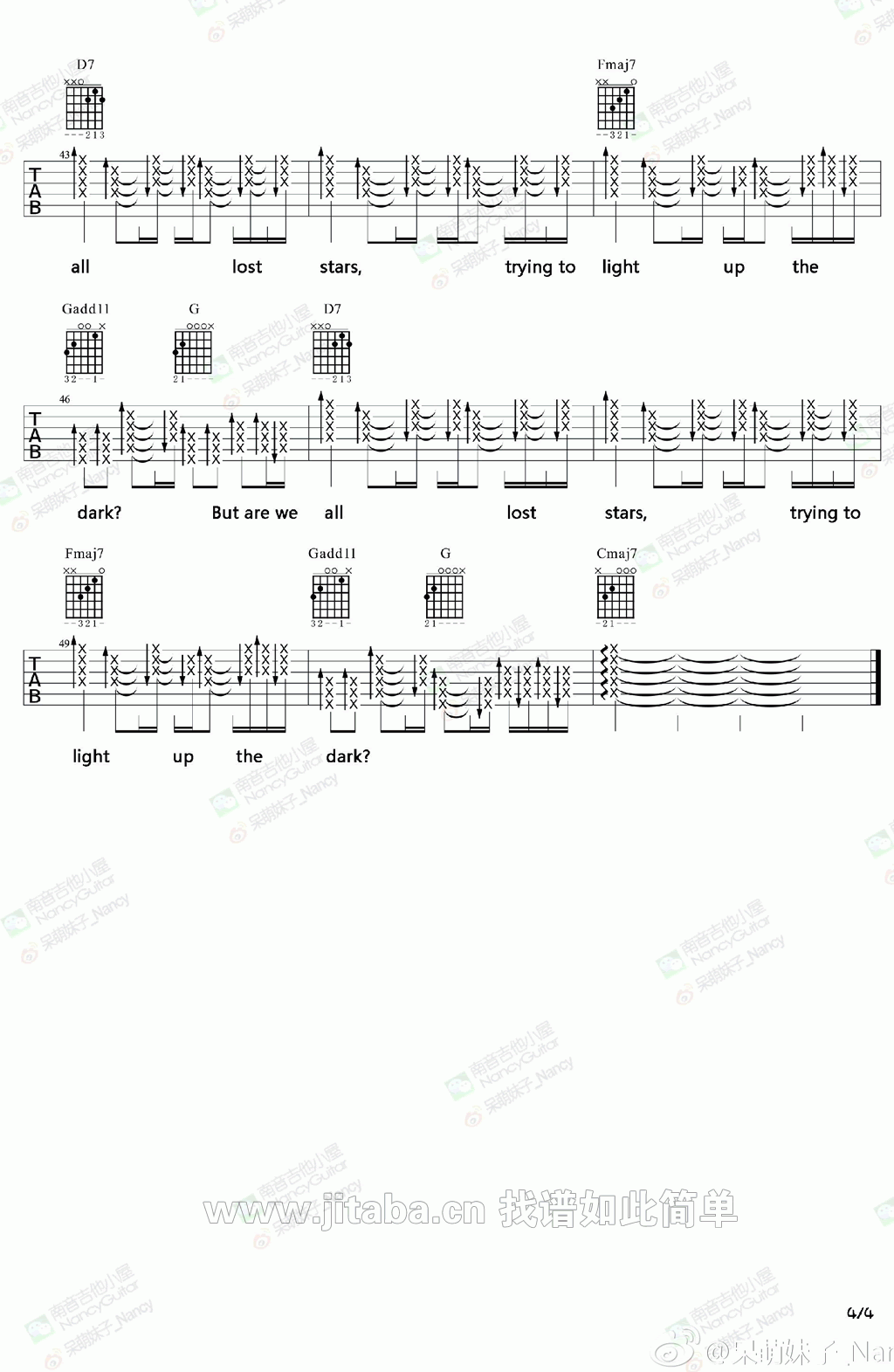Lost_Stars吉他谱_Lost_Stars吉他弹唱教学示范_附六线谱