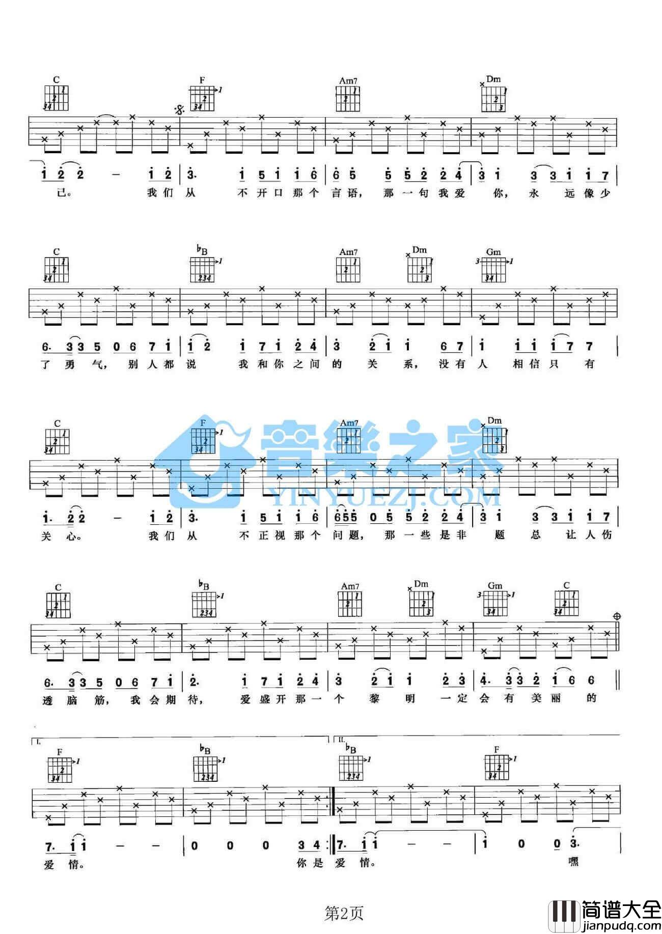 是非题吉他谱_F调六线谱_范玮琪