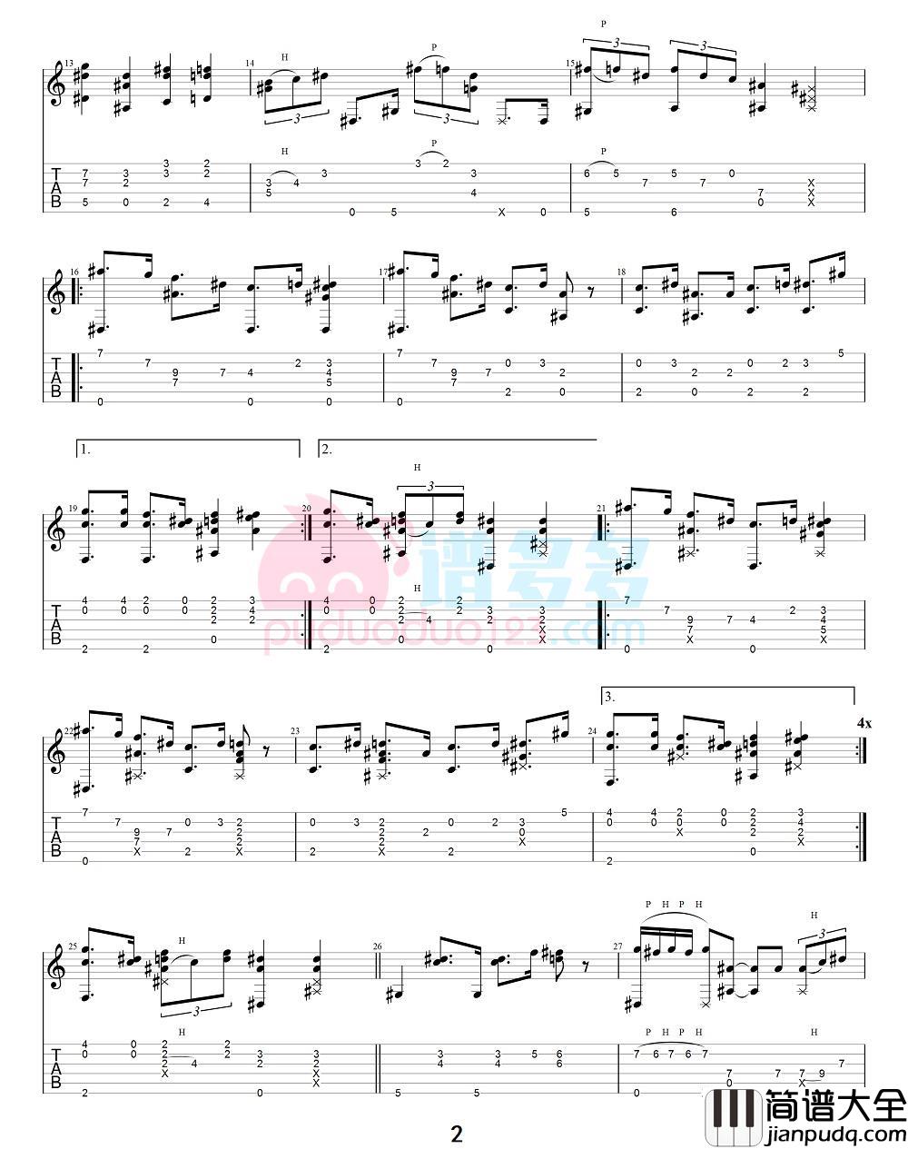 _海贼王_插曲_宾克斯的美酒_指弹吉他谱_G调吉他谱