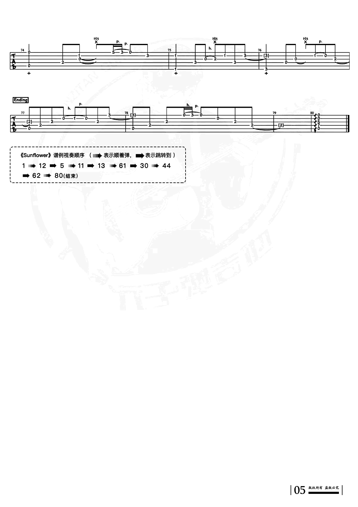 Sunflower指弹谱_孙培博_太阳花_吉他独奏谱_完整版