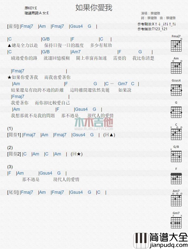 如果你爱我_吉他谱_蔡健雅