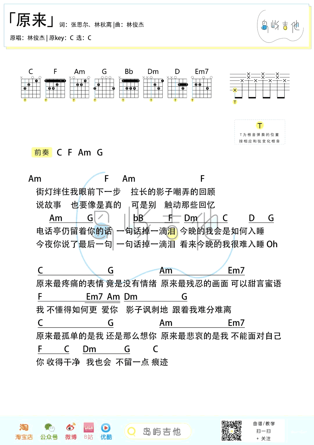 原来吉他谱_林俊杰_C调弹唱谱__原来_吉他六线谱