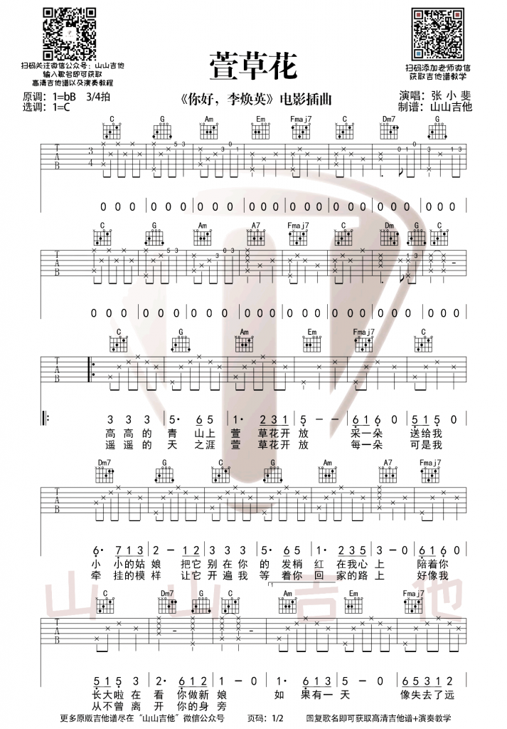 萱草花吉他谱_张小斐_你好,李焕英_插曲_吉他弹唱演示
