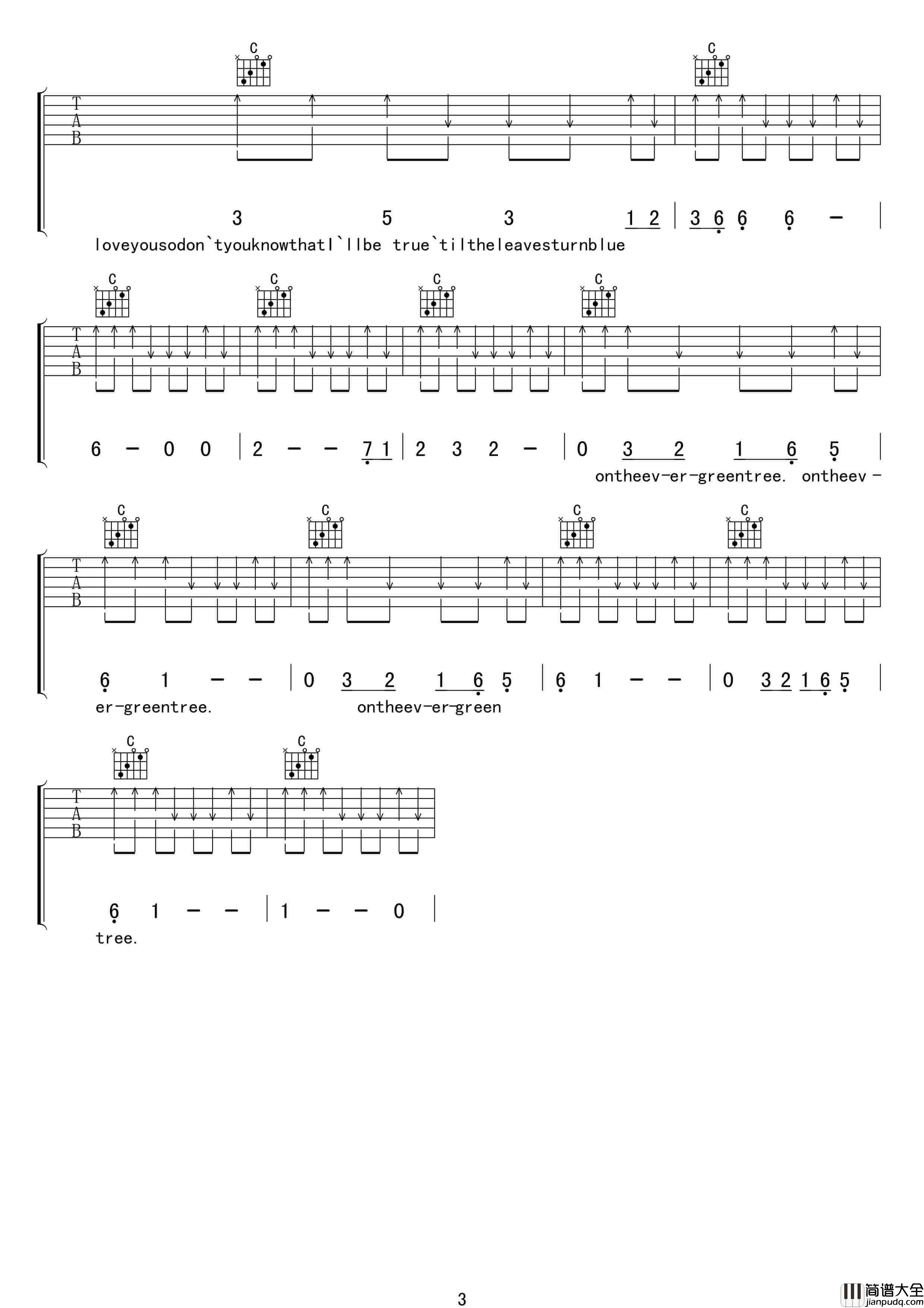Evergreen_Tree吉他谱_C调高清版_编配_cliff_richard