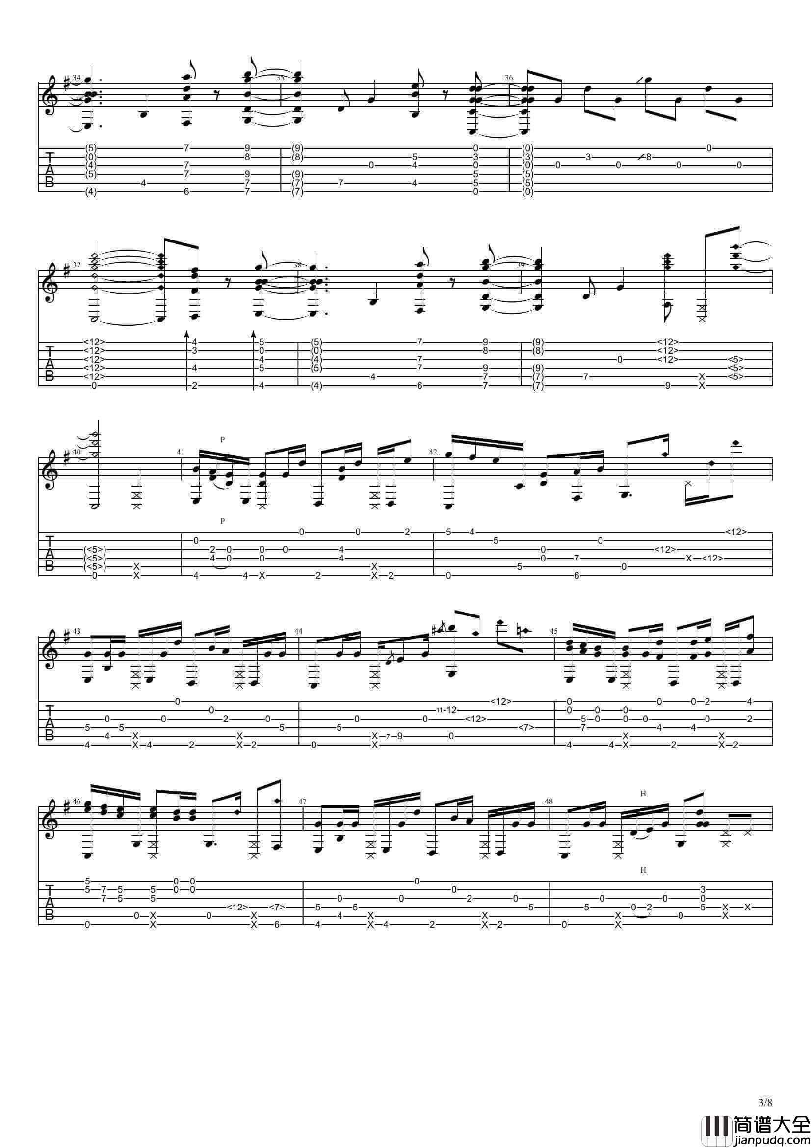 你的名字指弹谱_C调六线谱_Radwimps