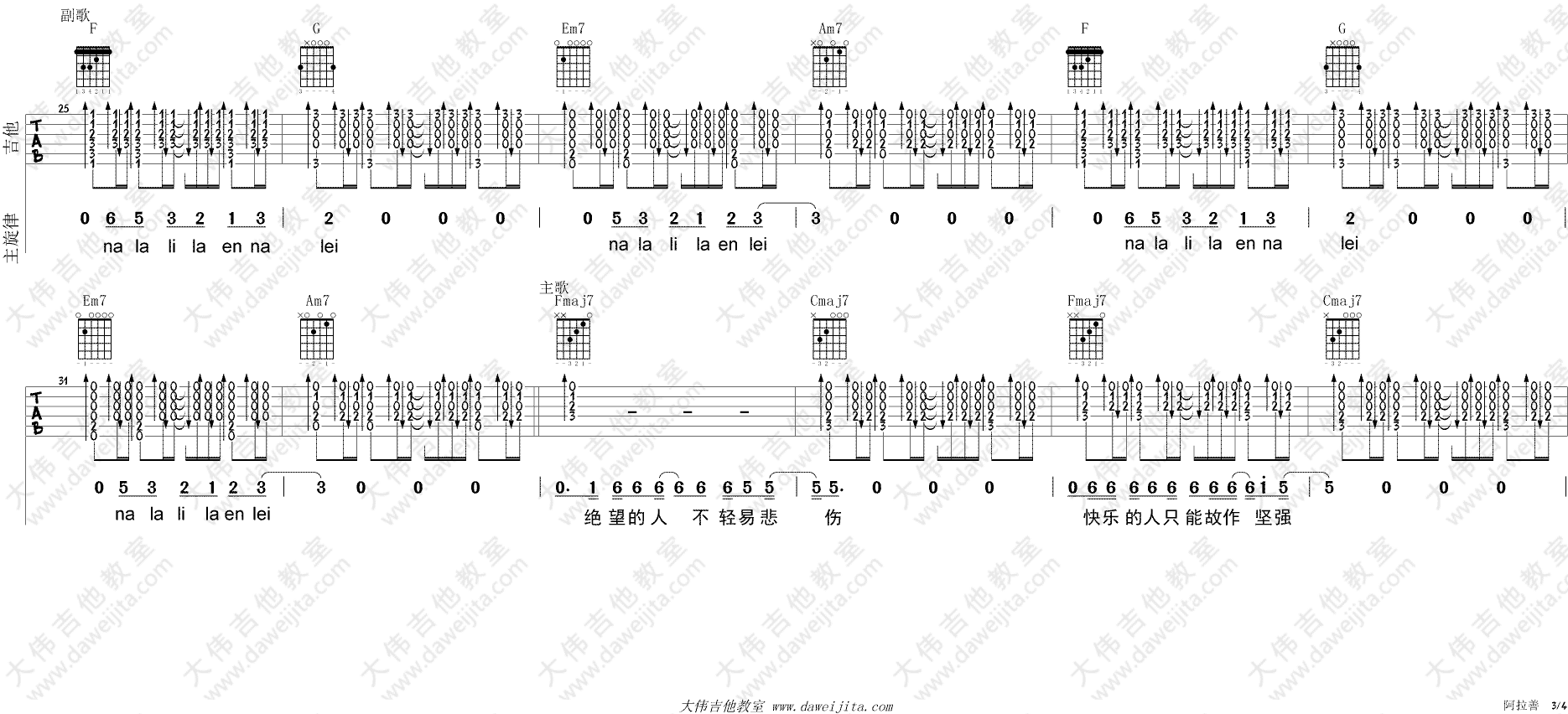 阿善拉吉他谱_C调精选版_贰佰