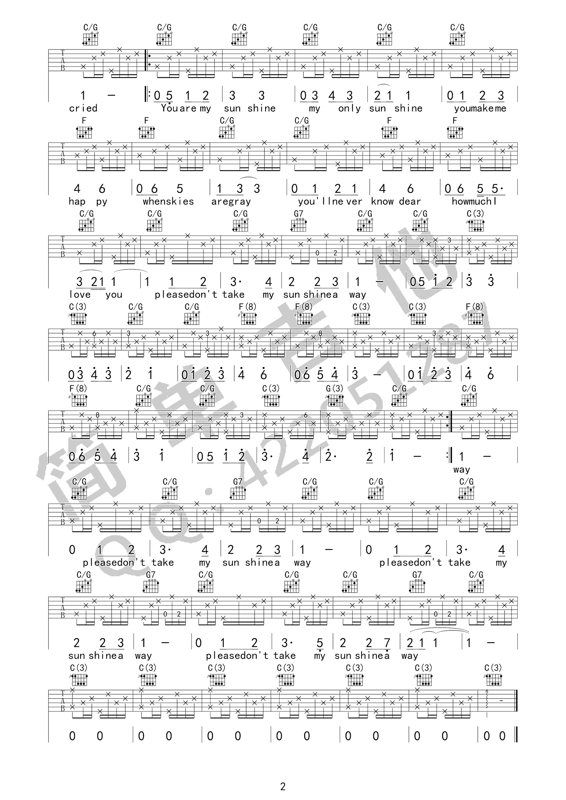_You_Are_My_Sunshine_吉他谱_C调原版弹唱六线谱