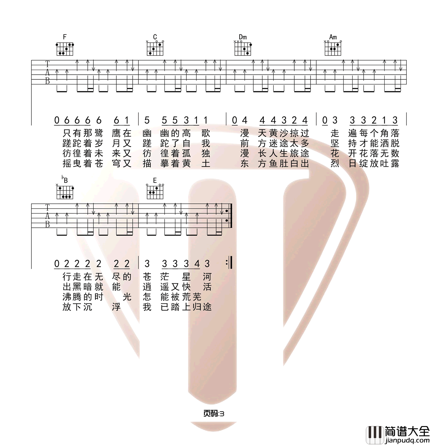 展展与罗罗_沙漠骆驼_C调超简单版弹唱吉他谱