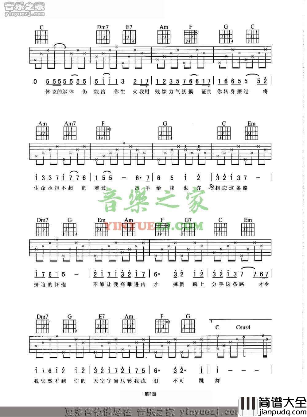 非走不可吉他谱_C调六线谱_谢霆锋