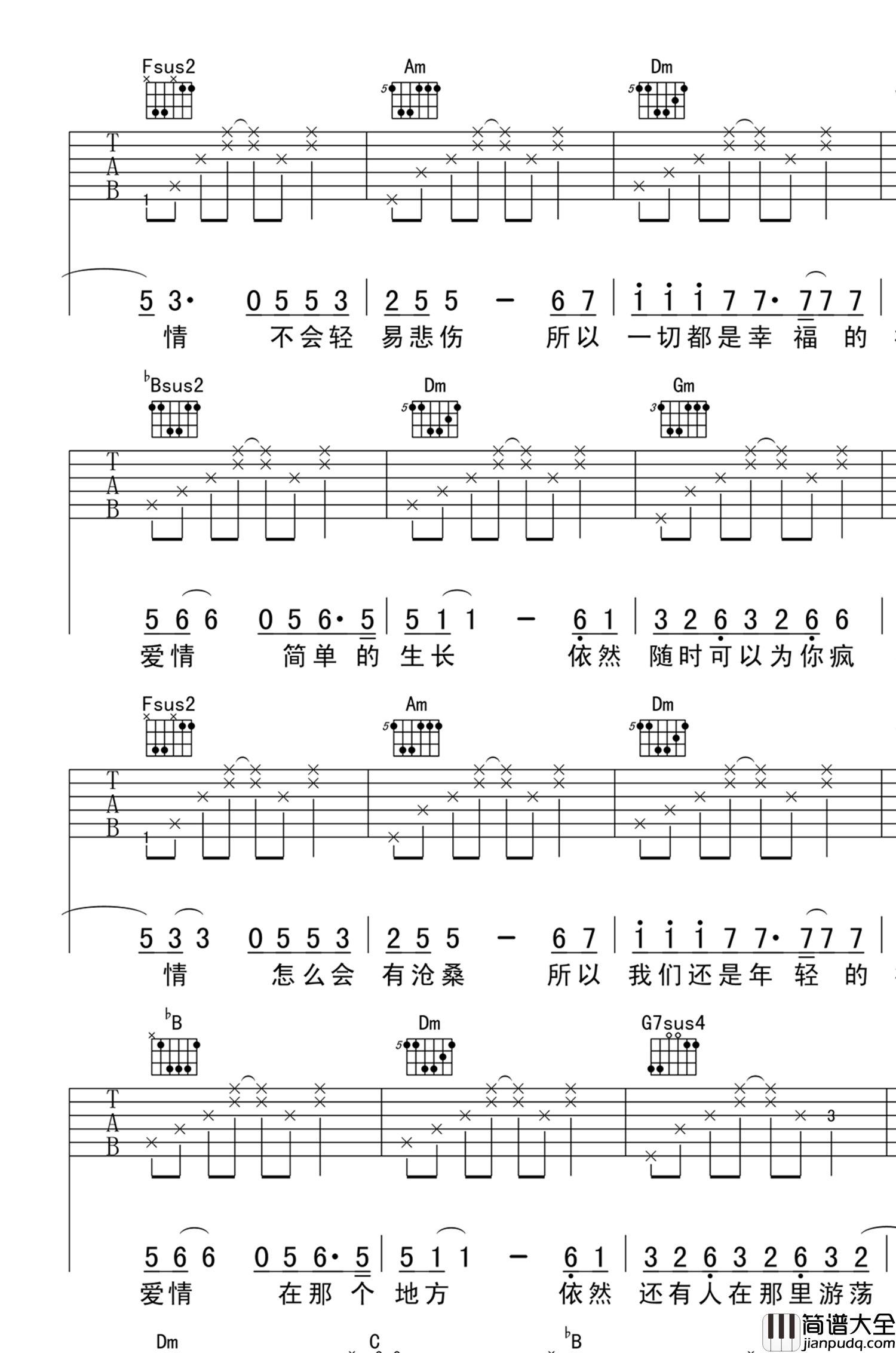 _因为爱情_吉他谱_王菲/陈奕迅_原版弹唱六线谱