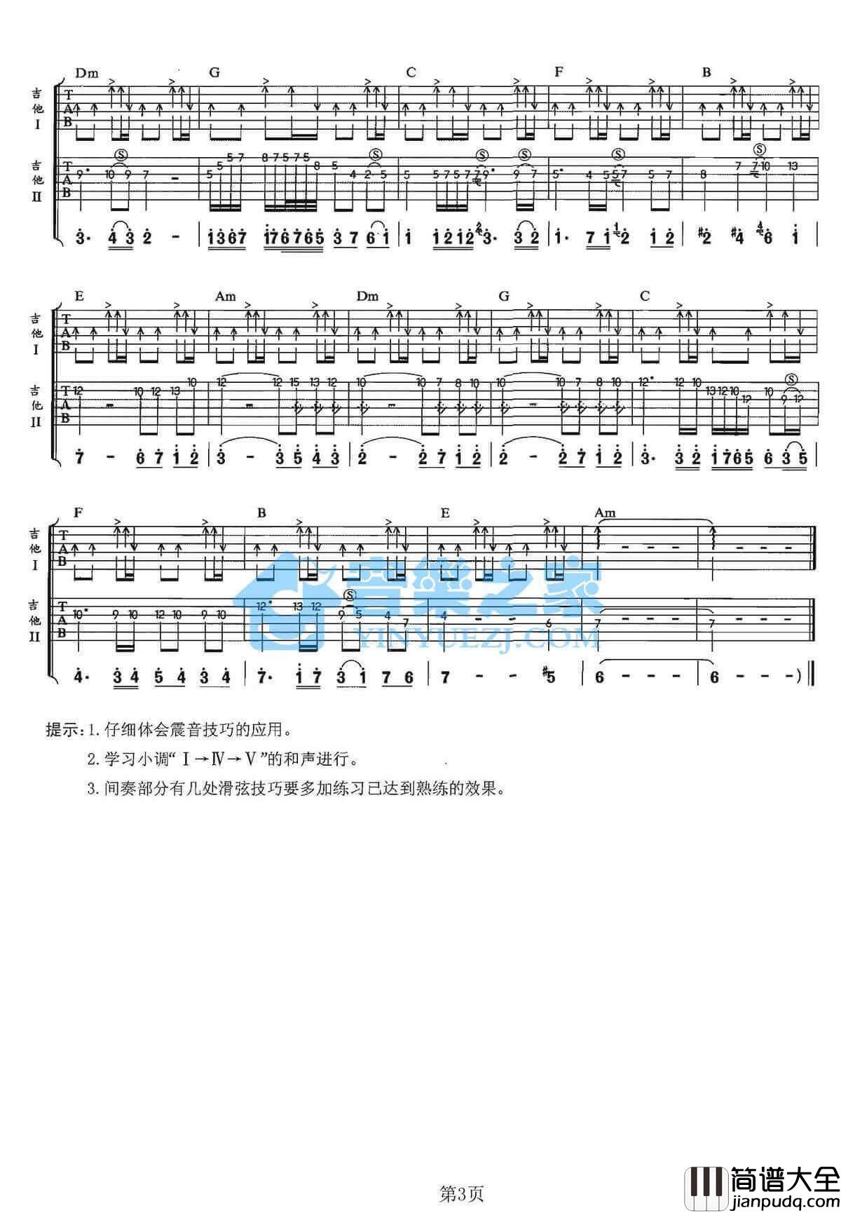 原谅我今天吉他谱_C调六线谱_Beyond