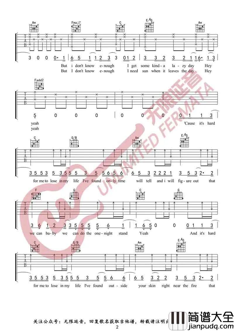 _Free_Loop_吉他谱_Daniel_Powter_C调吉他谱_弹唱六线谱