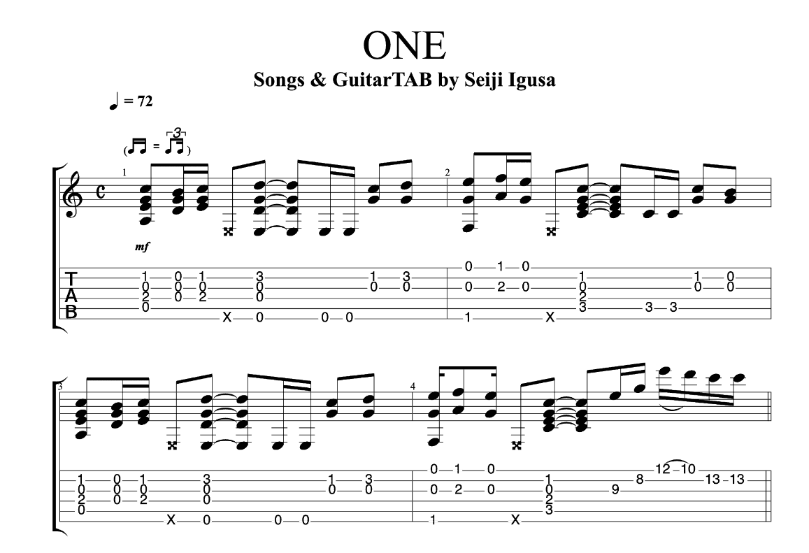 one指弹吉他谱_六线谱_精选版_井草圣二
