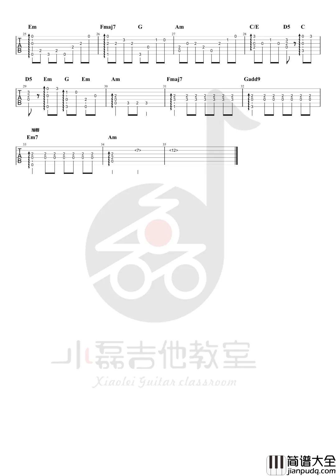 _阿席达卡传奇_吉他谱指弹谱_幽灵公主_独奏六线谱_指弹吉他教学