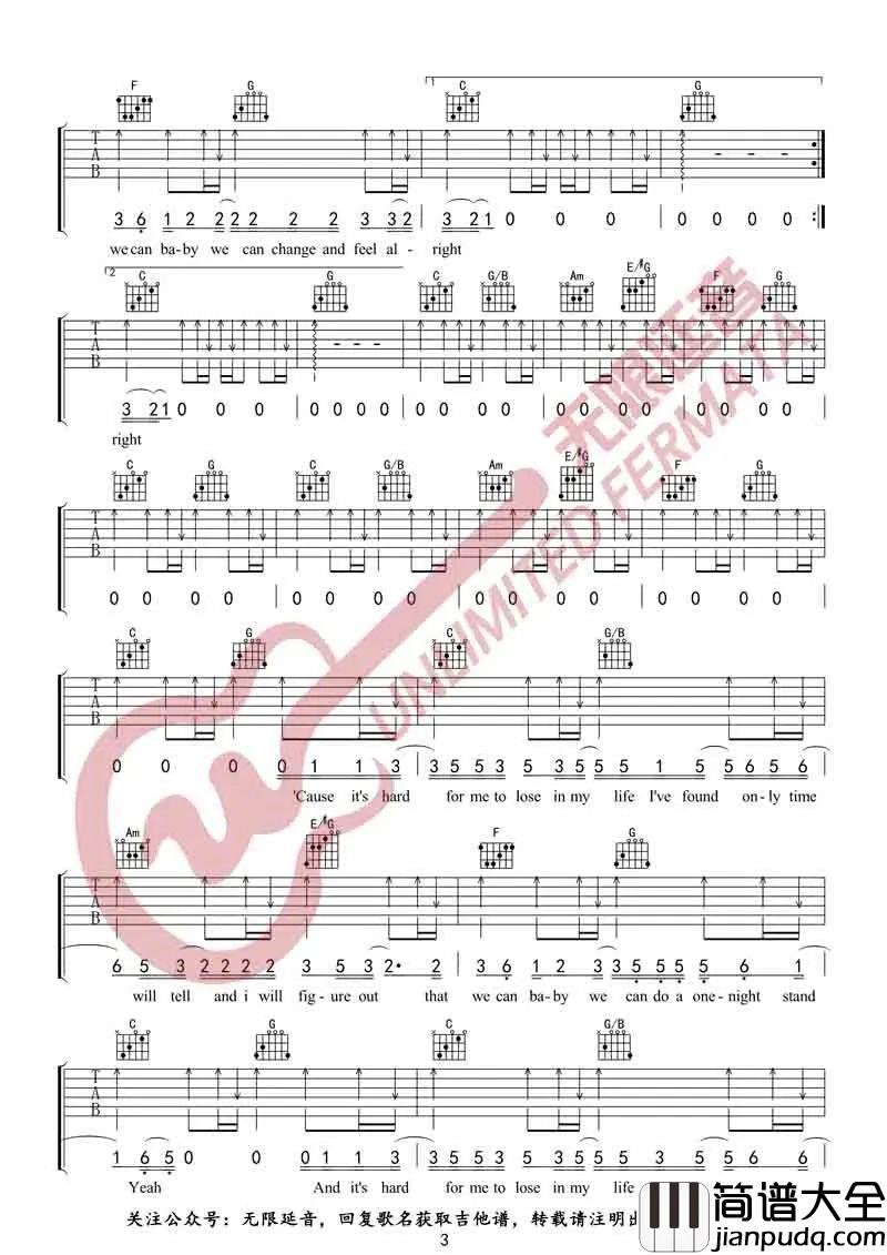 Free_Loop吉他谱_Daniel_Powter_C调指法