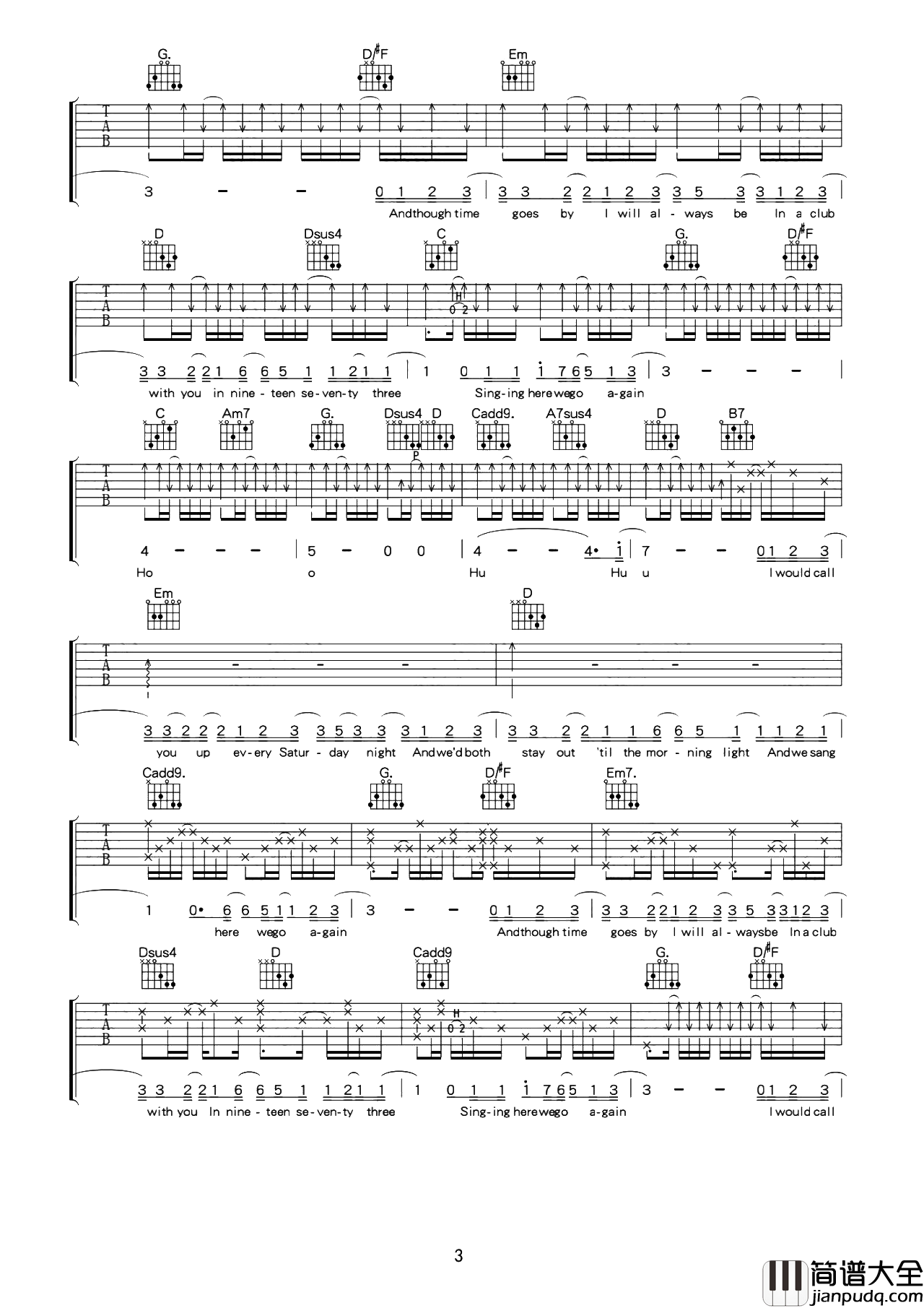 1973吉他谱_James_Blunt_G调原版图片谱_吉他弹唱演示