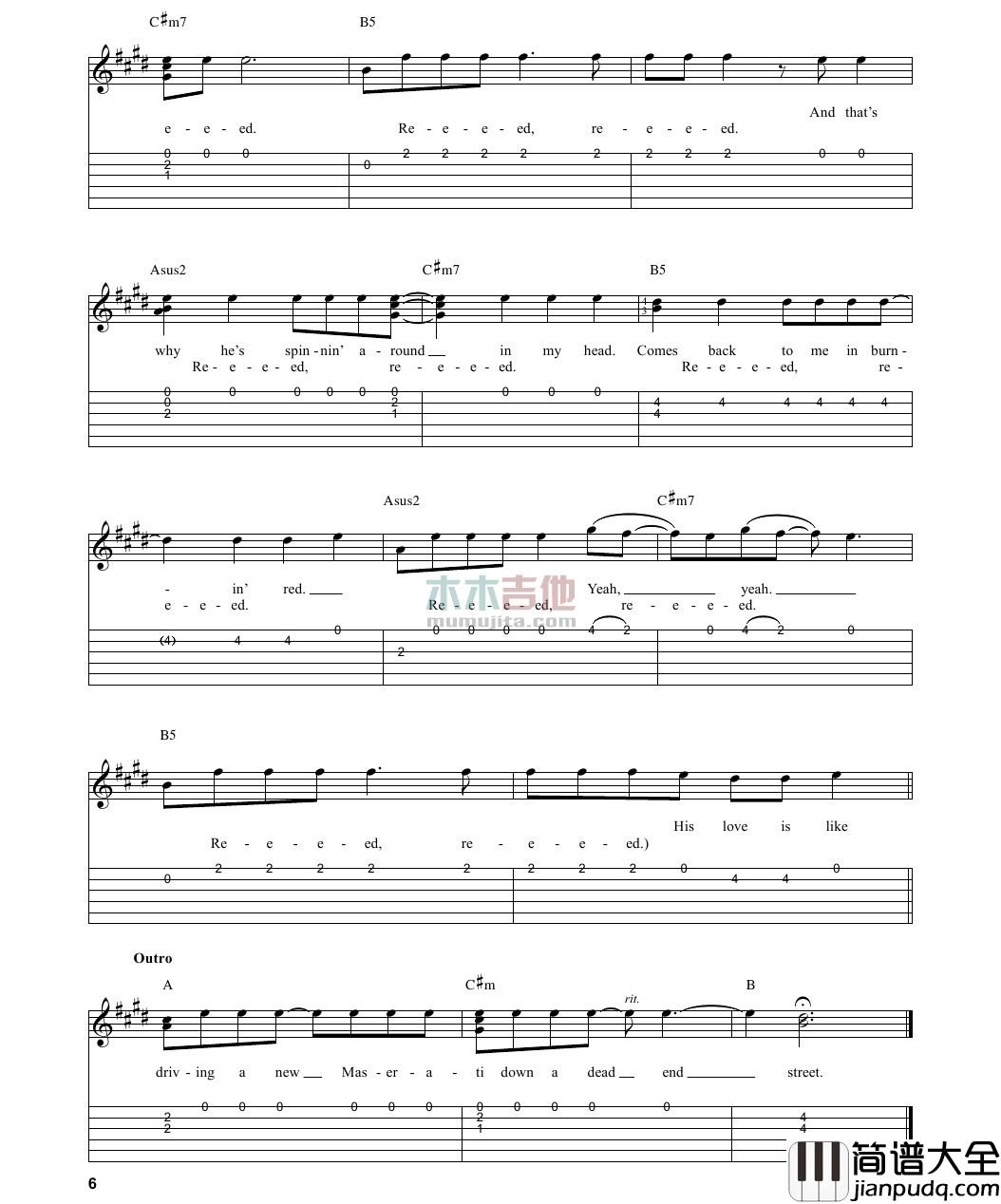 red吉他谱_G调_木木吉他编配_Taylor_Swift