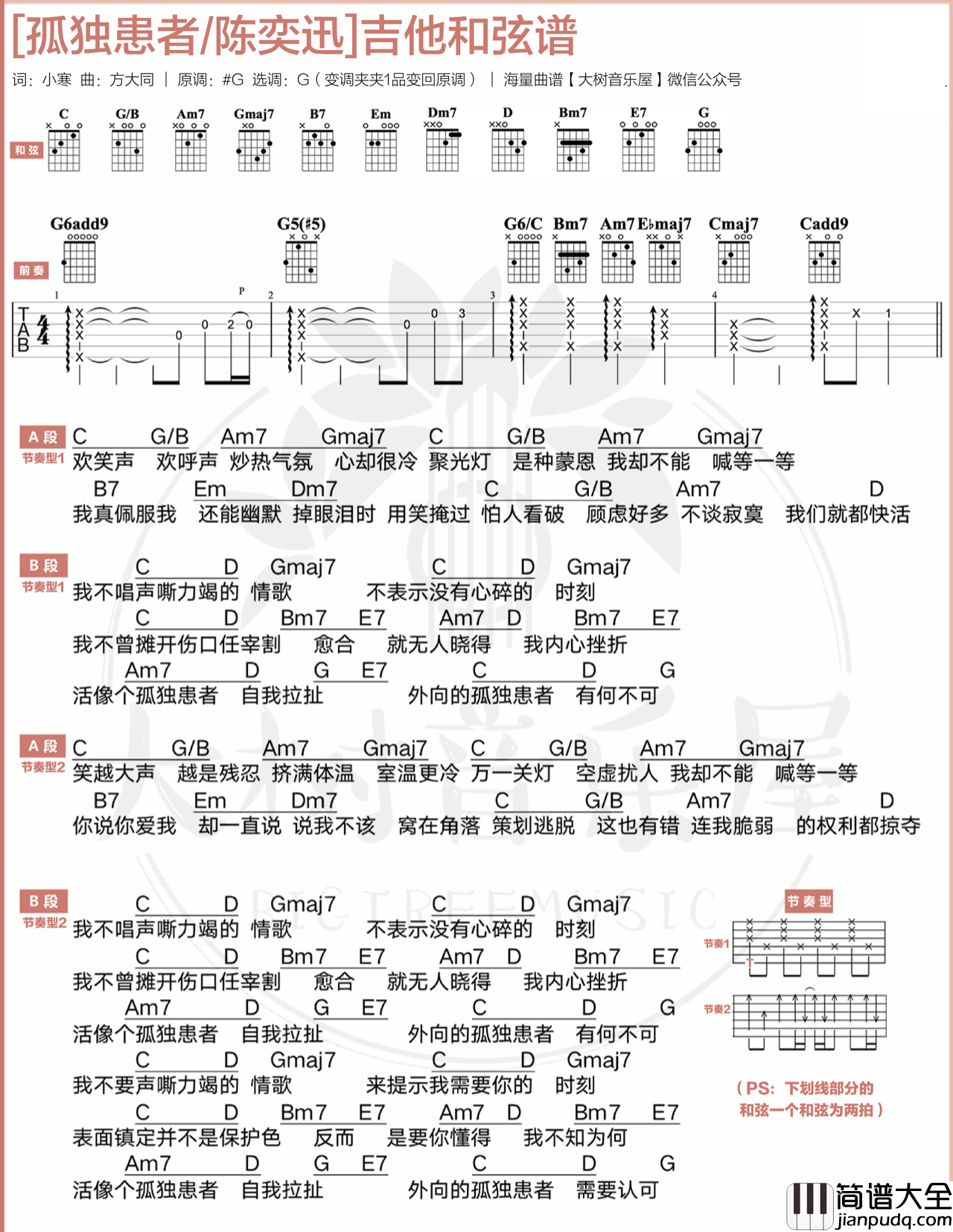 孤独患者吉他谱_陈奕迅_G调超好听原版_附演示教学