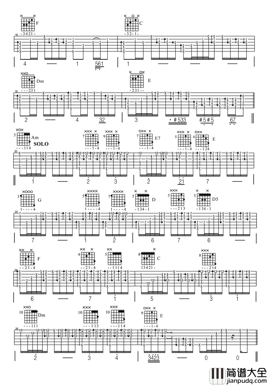 Hotel_California（加州旅馆）吉他谱_G调指弹完整版六线谱_老鹰乐队