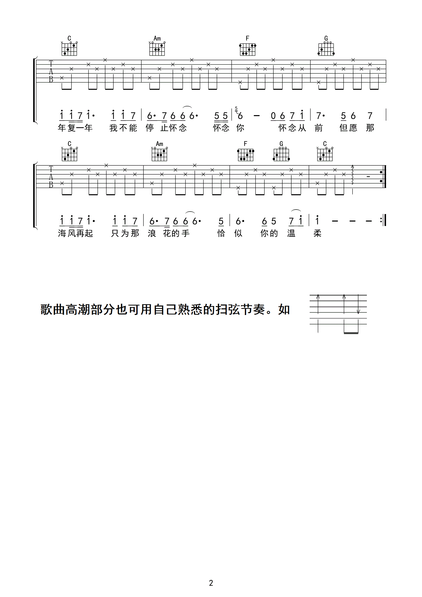 恰似你的温柔吉他谱_C调_晓涛吉他教室编配_蔡琴