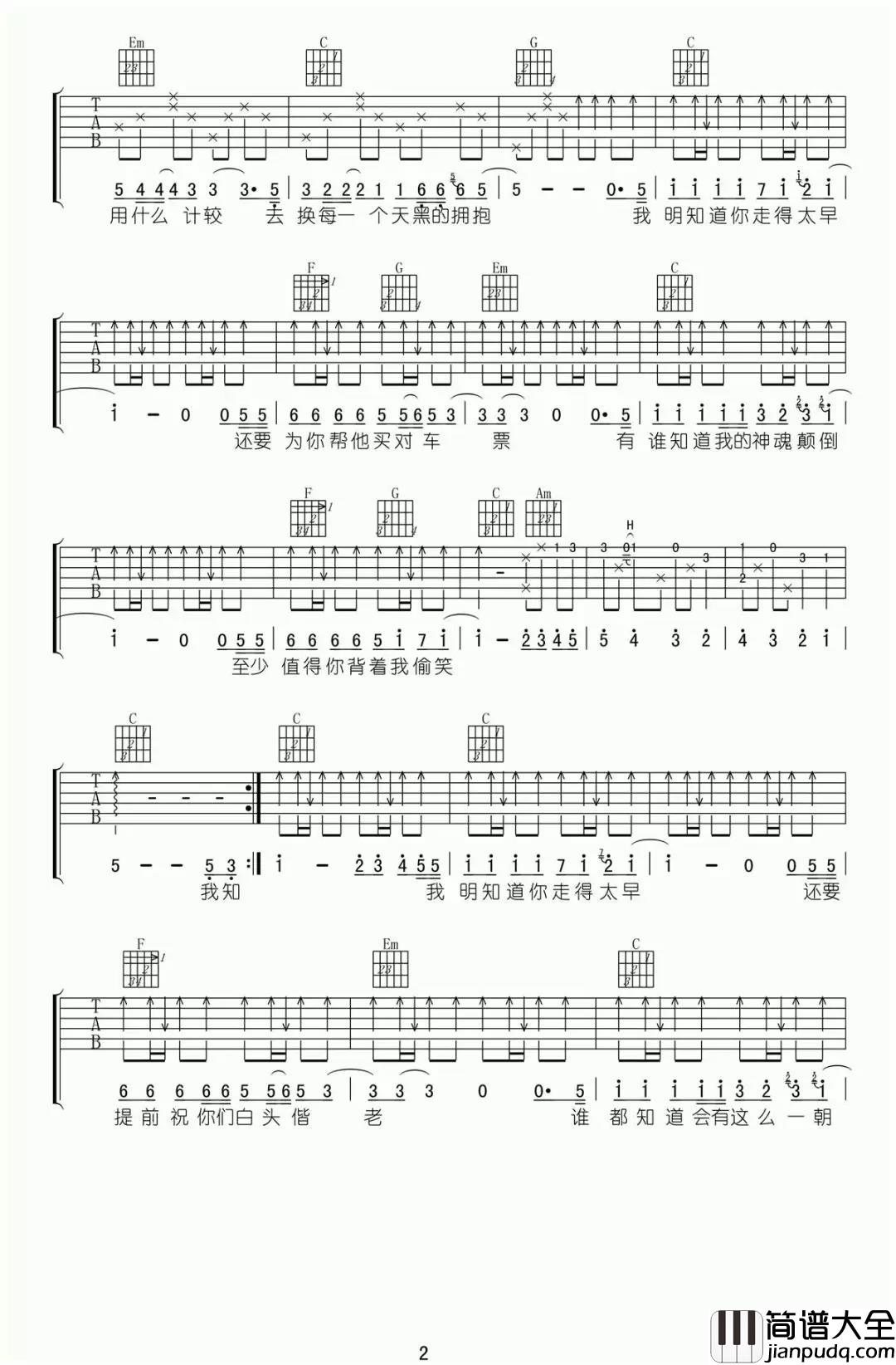 _太早_吉他谱_C调原版弹唱六线谱_刘允乐